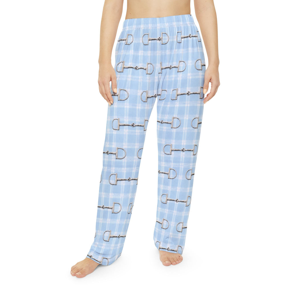 Baby Blue Plaid Bit Print Womens Pajama Pants or Soft Lounge