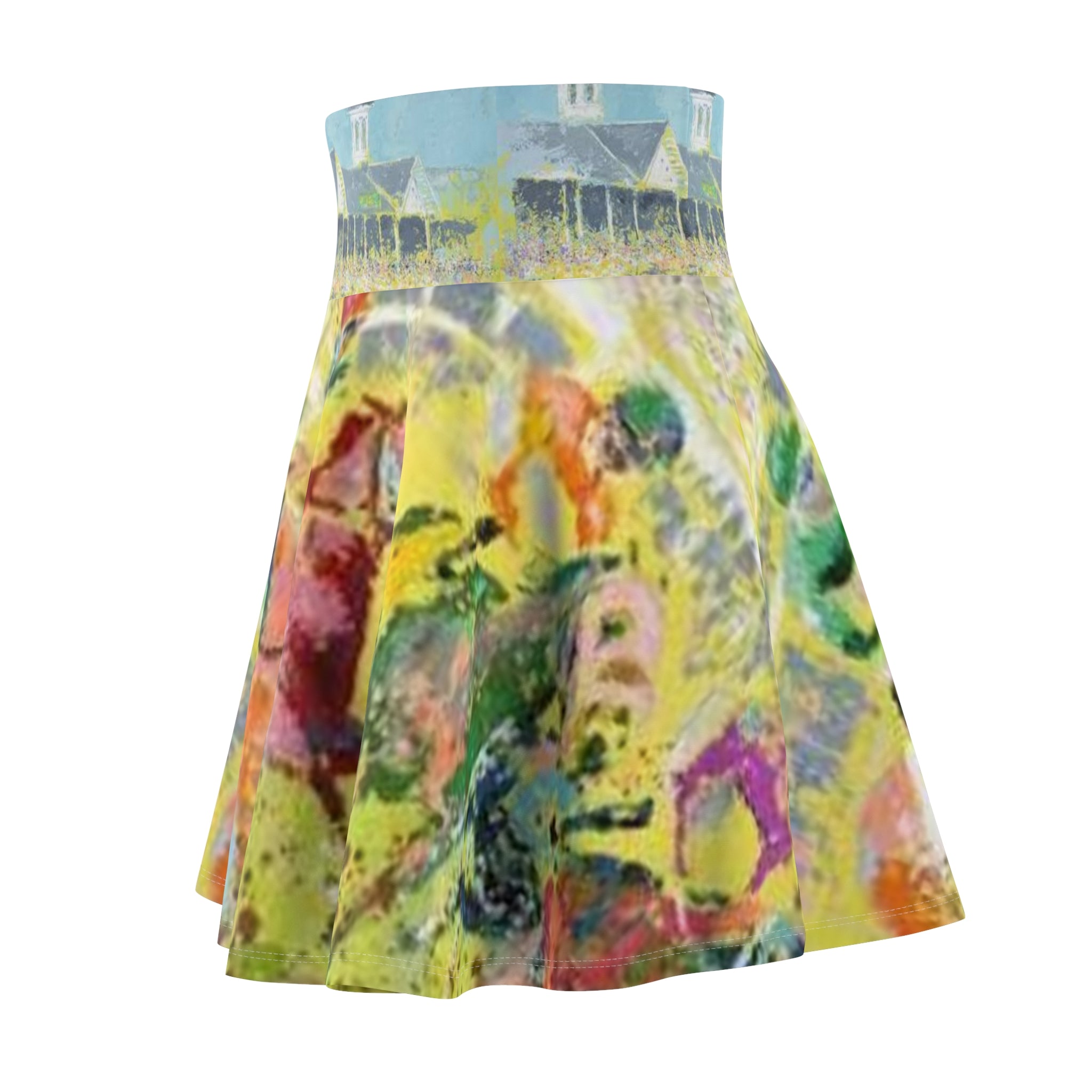 Colorful Horse Racing Print Skater Skirt — Vibrant Equestrian AOP