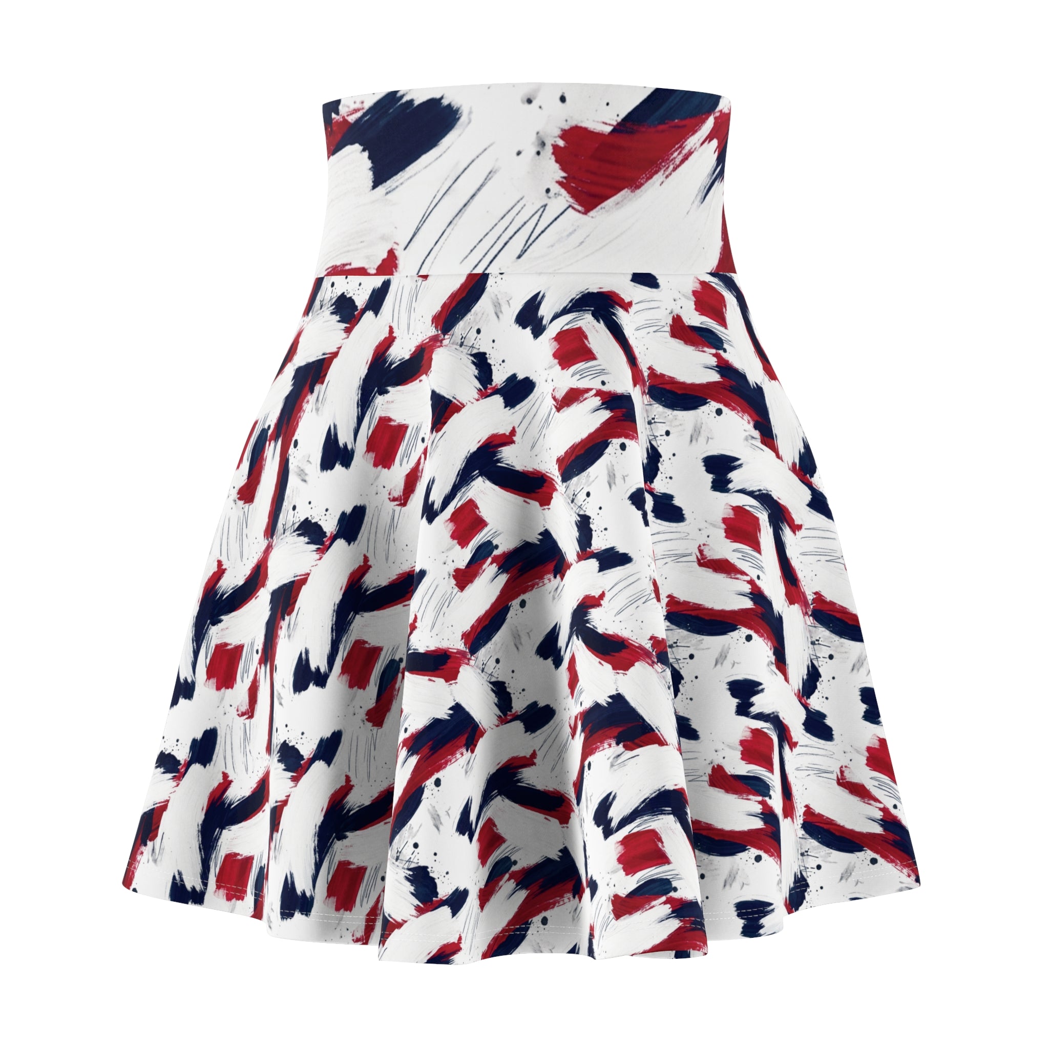 Patriotic Brushstroke Skater Skirt — Red White & Navy AOP