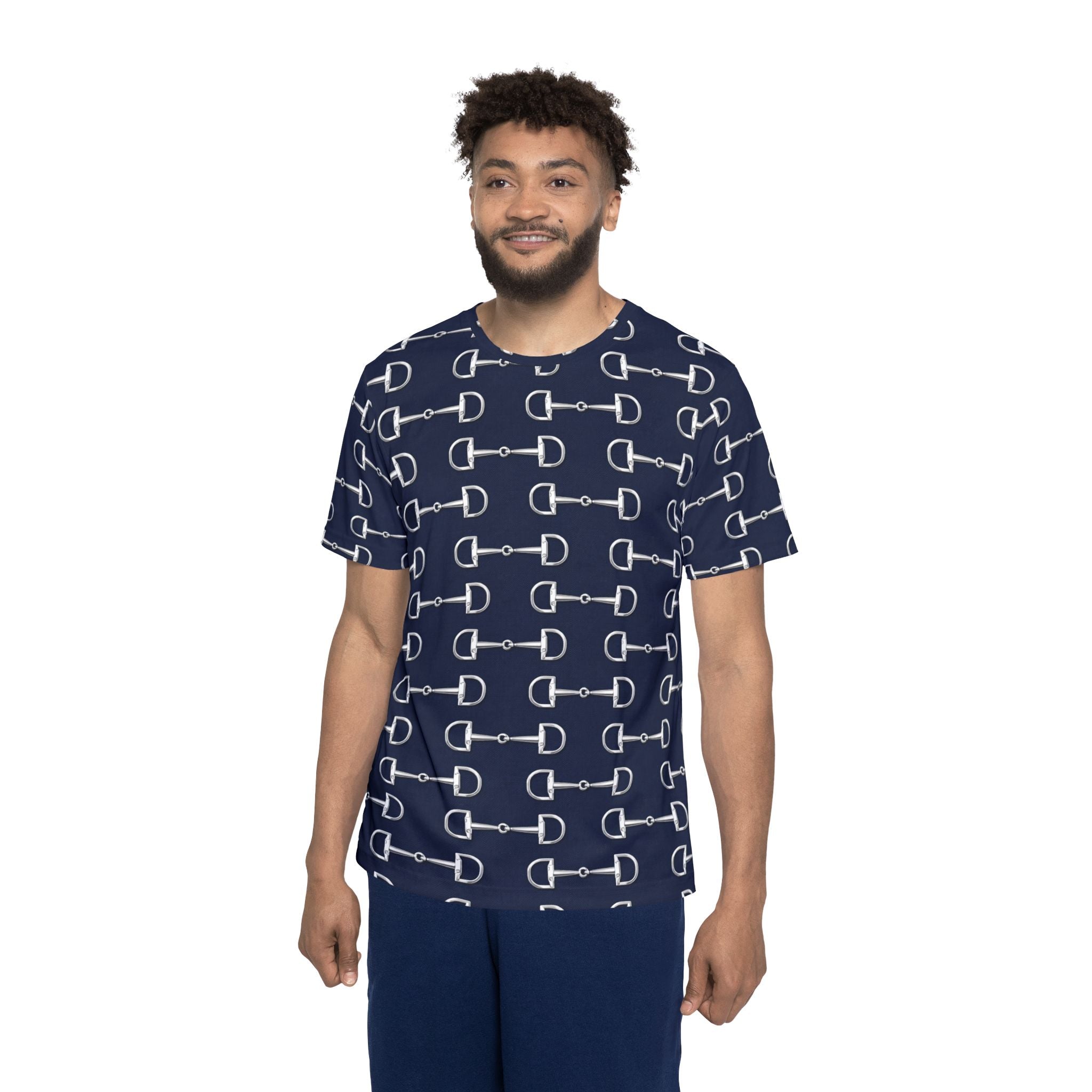 Equestrian Bit Pattern Men's Sports Jersey — Navy All-Over Print