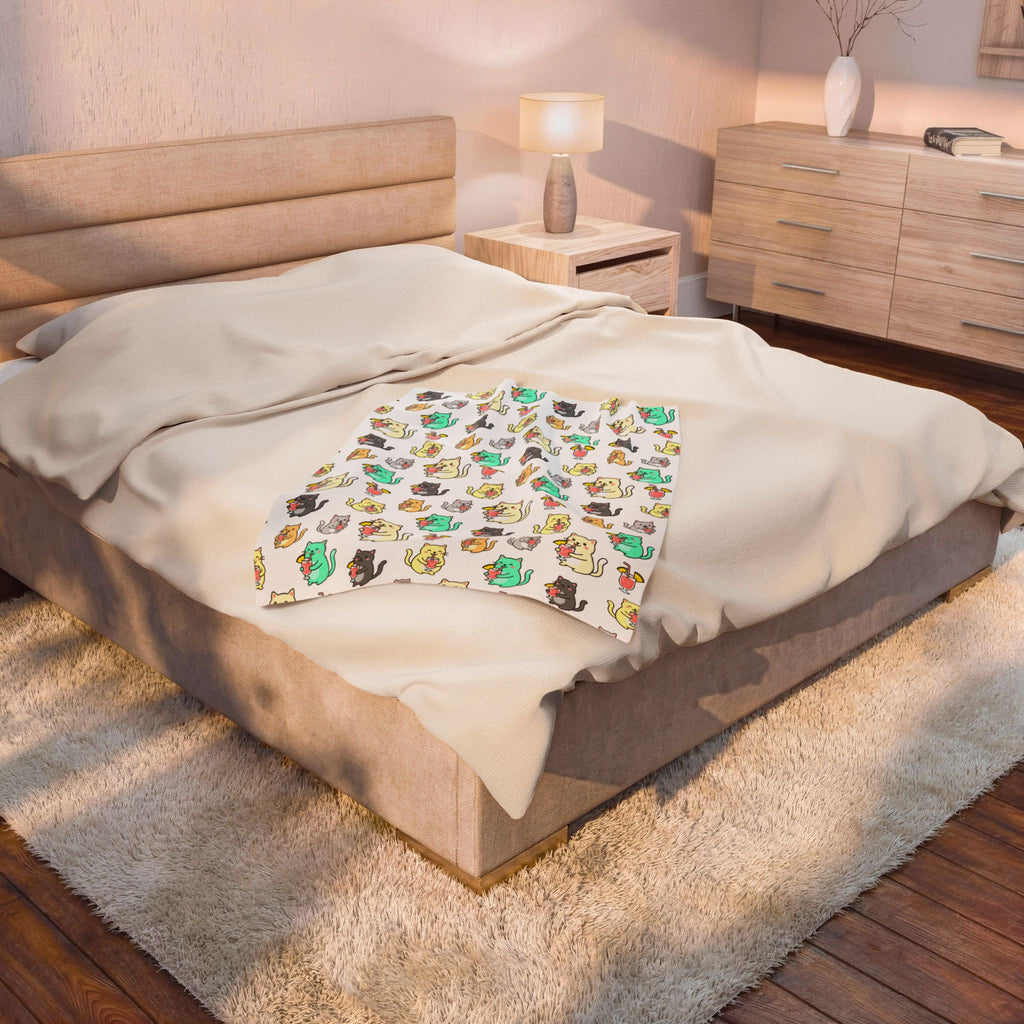Cocktails and Cats Pattern Velveteen Plush Blanket — Cozy Kitty Throw