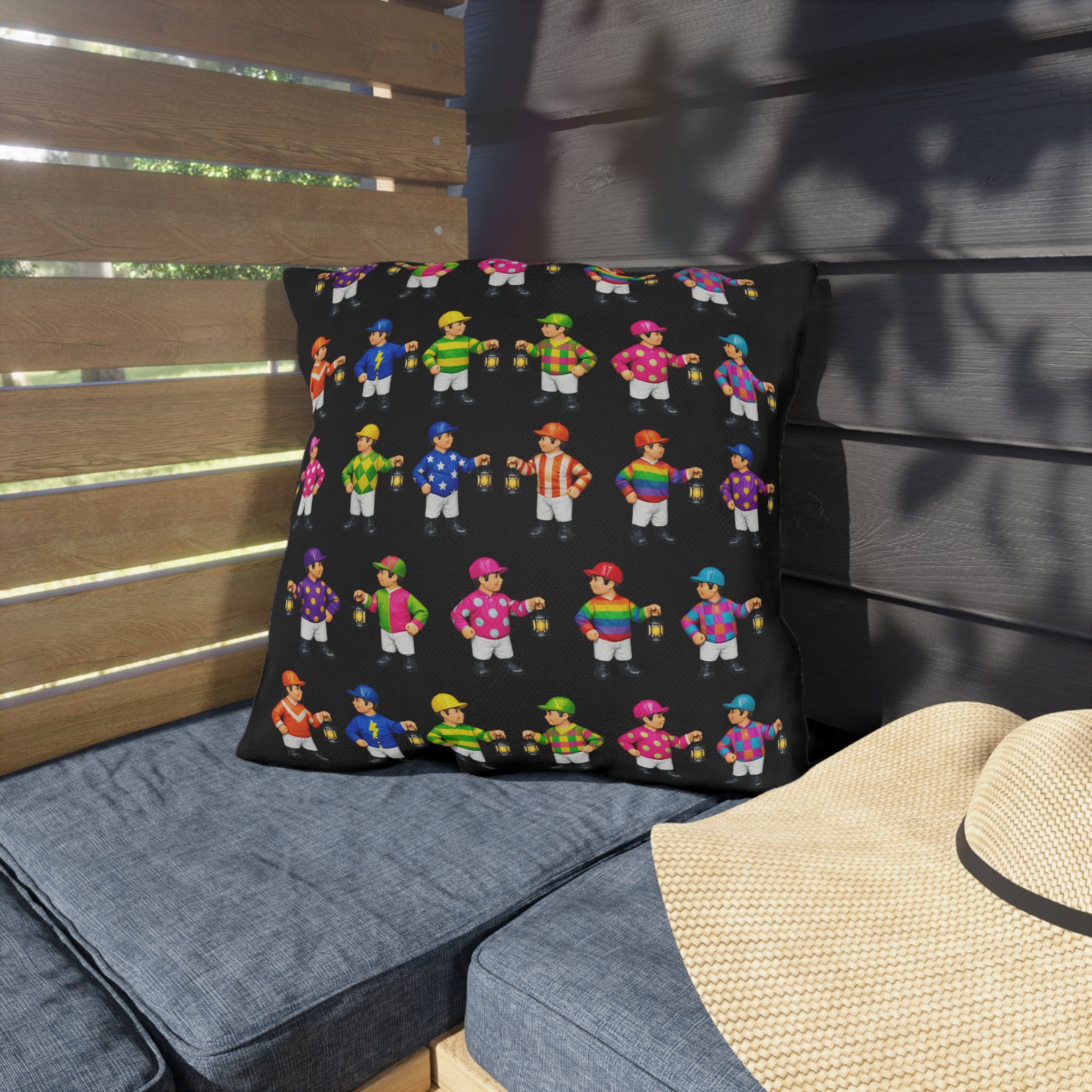 Colorful Comical Lawn Jockey Pattern Outdoor Pillow