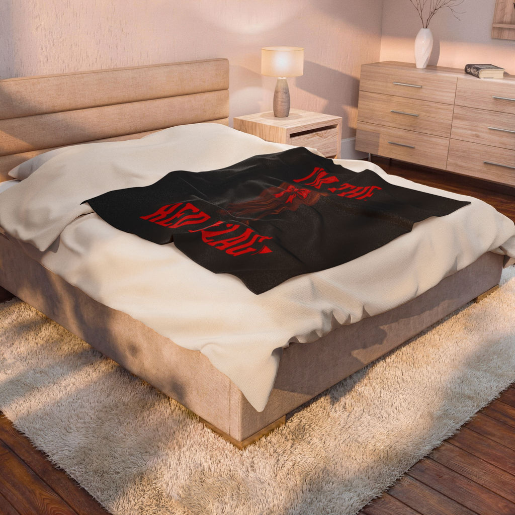 Velveteen Plush Blanket — "I'm the Red Flag" Horse with red tail ribbon Cozy Throw for Bachelorette, Galentine & Funny Gift