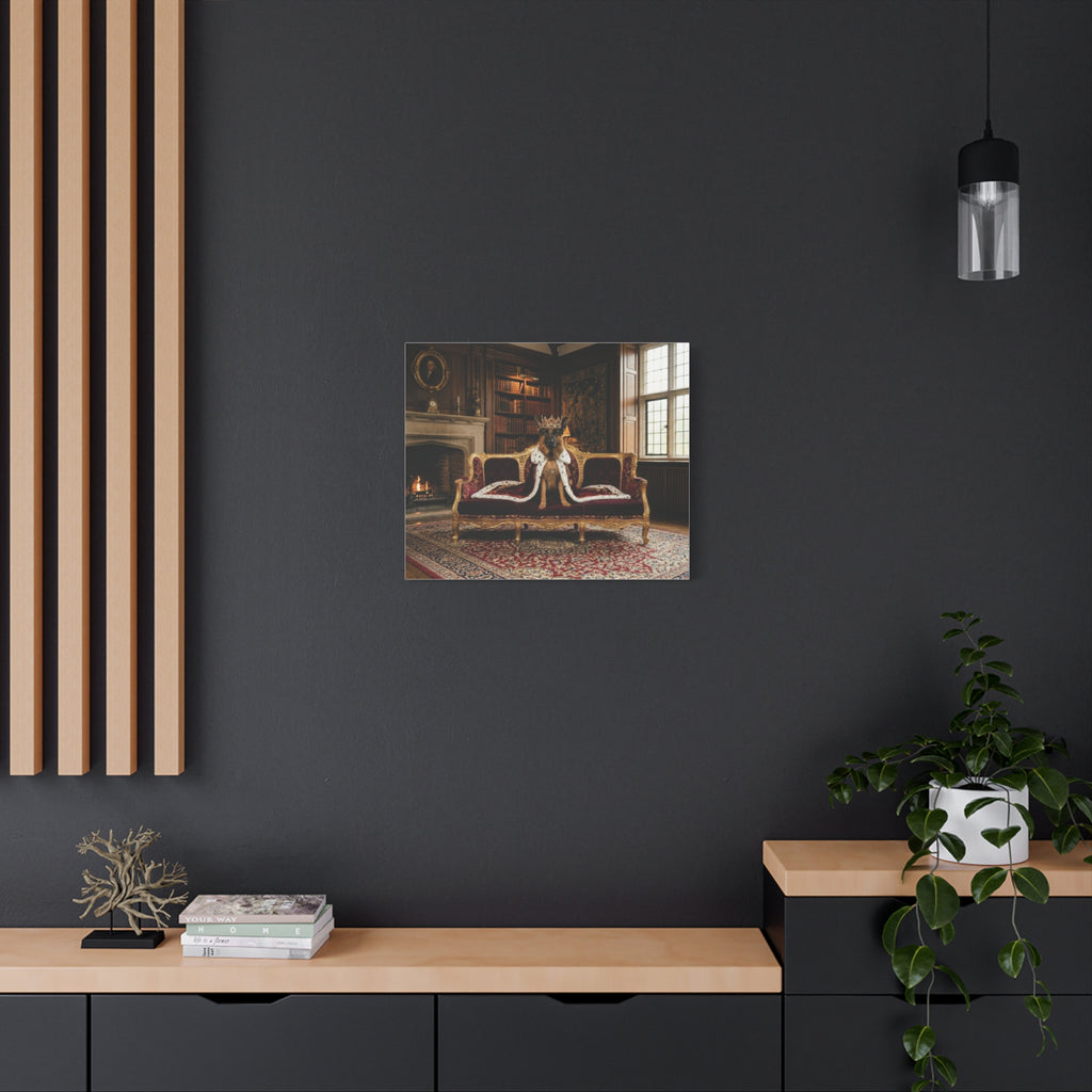 Regal German Shepherd Canvas Wall Art — King Dog on Fancy Sofa Matte Stretched Print