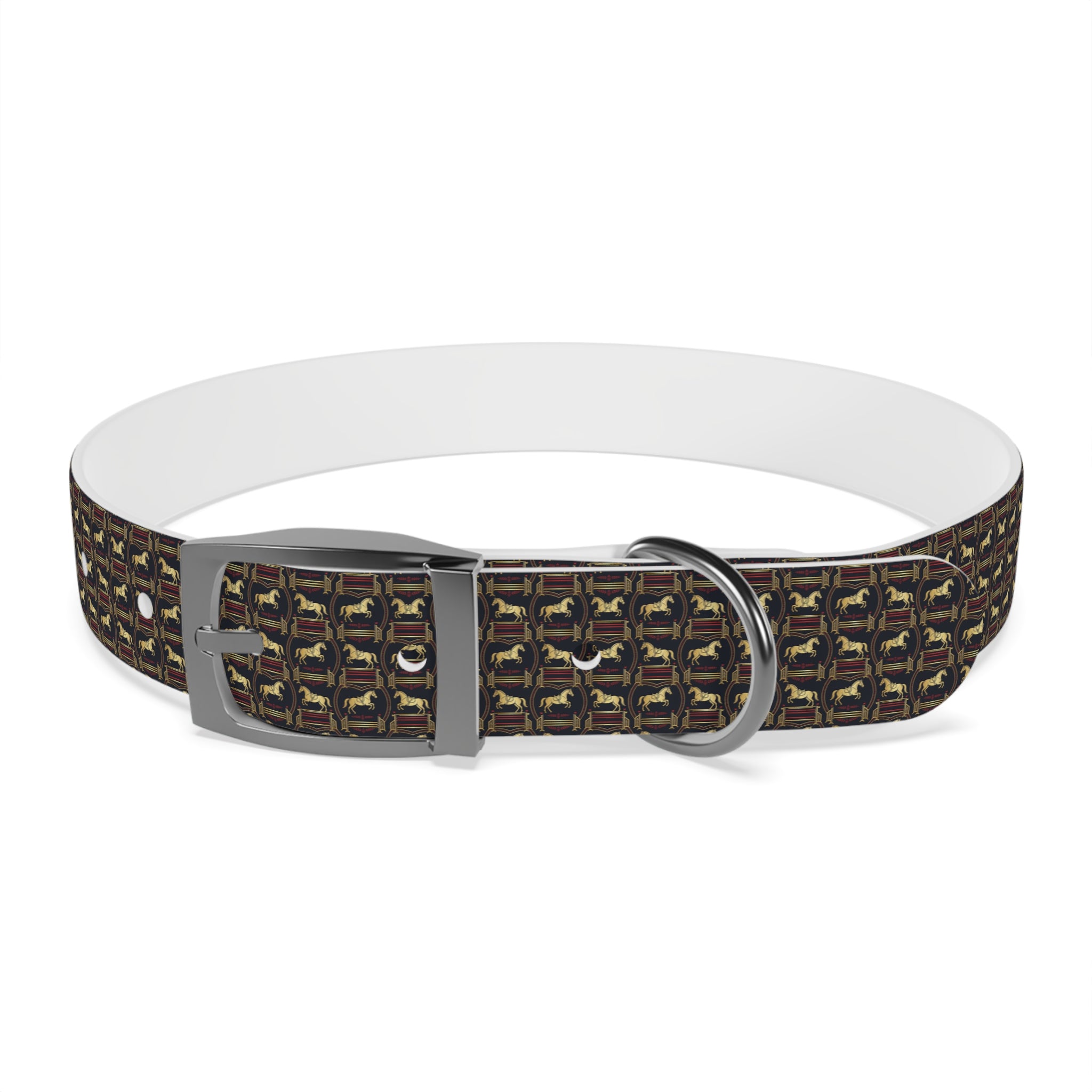 Navy Rich Red and Gold all over Horse Equestrian print dirt and waterproof collar