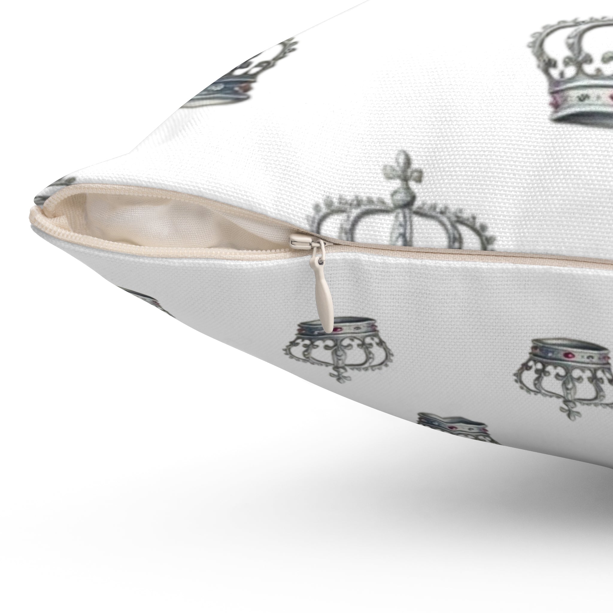 Crown Pattern Square Pillow — Royal Monochrome Decorative Throw Pillow