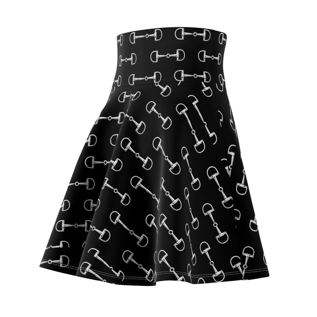 Black Equestrian Bit Print Skater Skirt — Horse Riding Inspired AOP