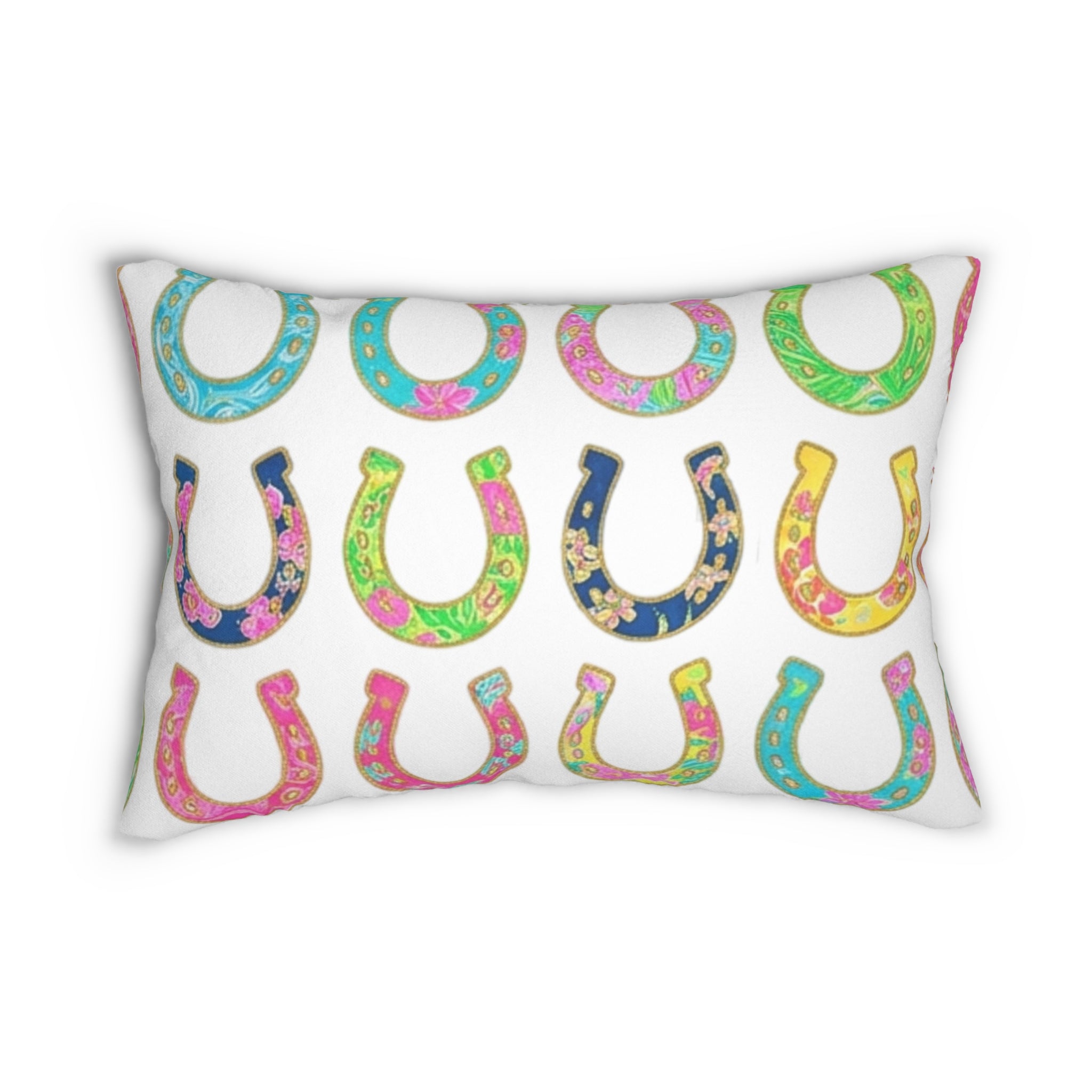 Horseshoe Pattern Lumbar Pillow — Colorful Lucky Horse Shoe Decorative Throw Pillow