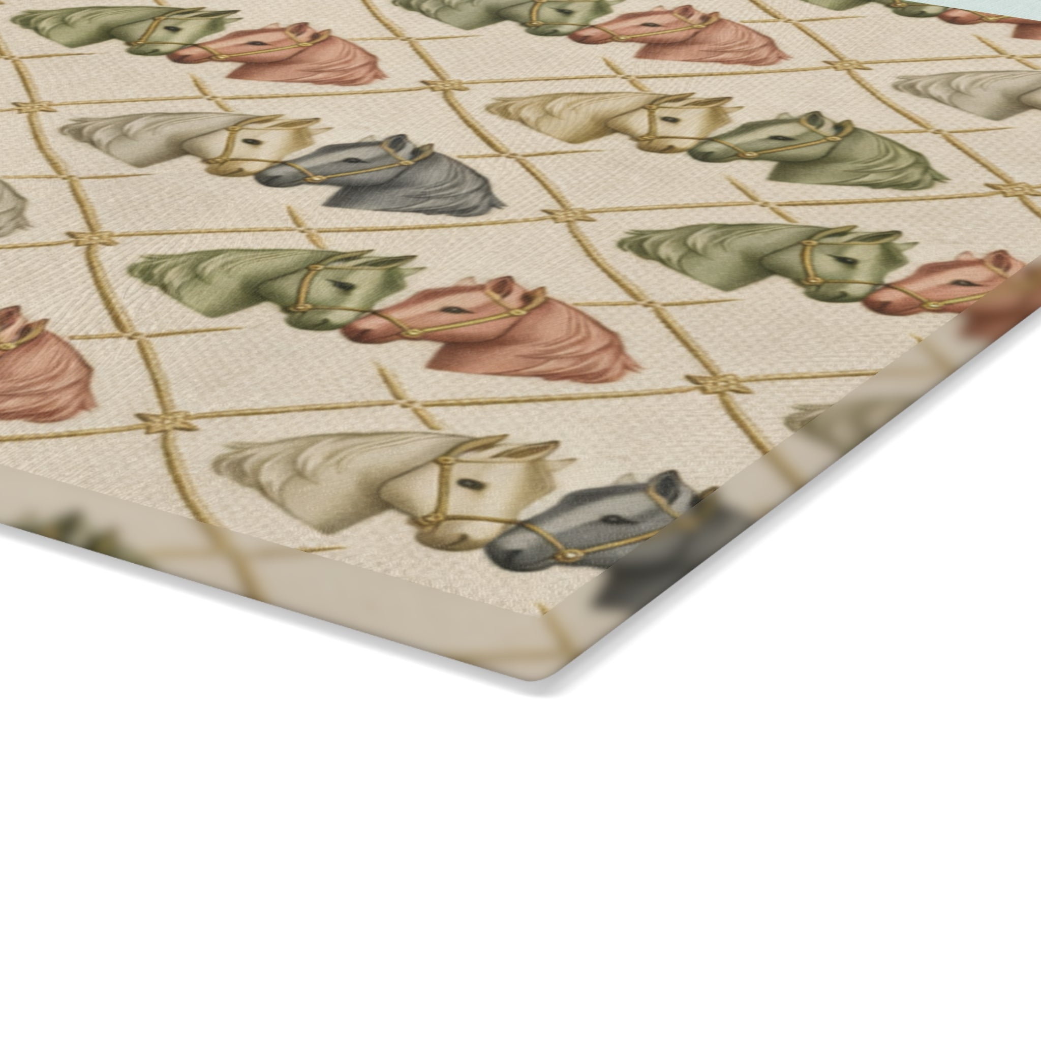 Glass Cutting Board — Diamond grid horses Pattern Soft Rustic Kitchen Decor