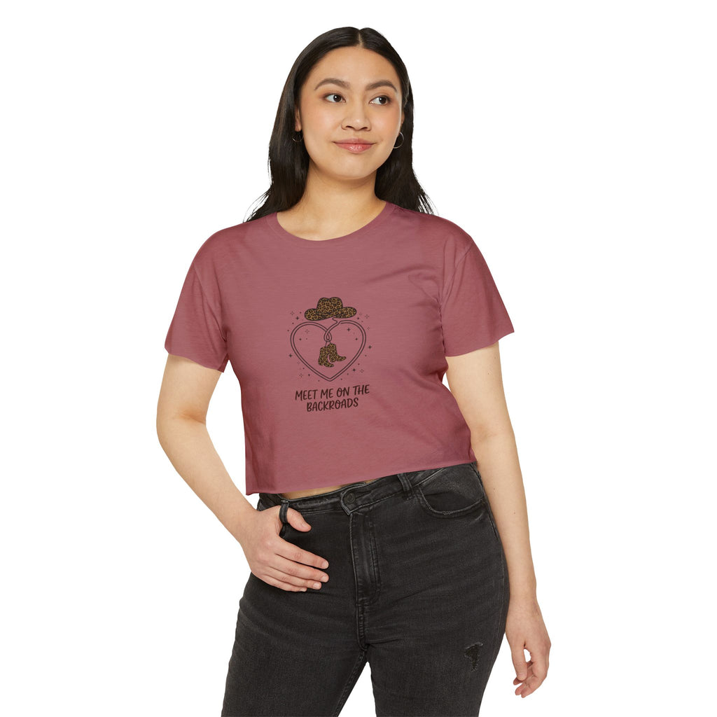 Festival Crop Top — "Meet Me on the Backroads" Country Cowgirl Graphic