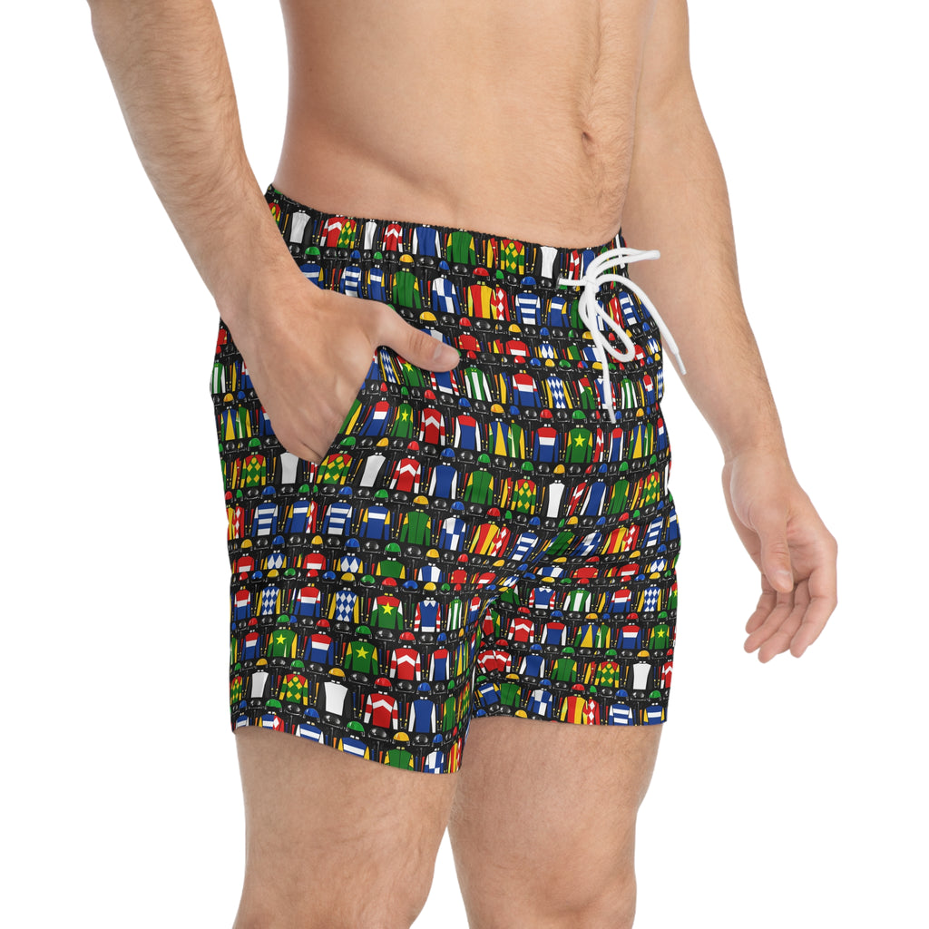 Racehorse Jockey Pattern Swim Trunks