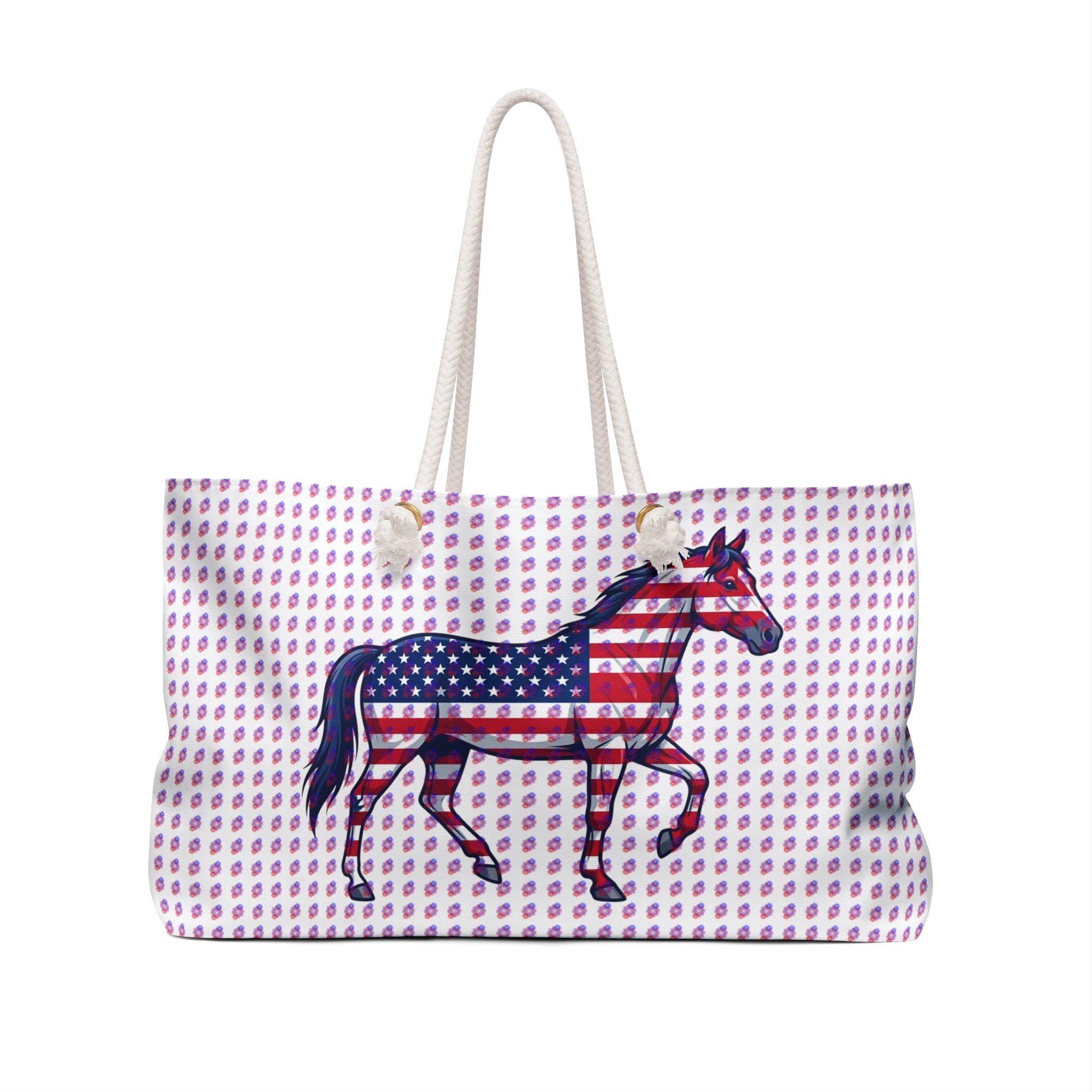 American Flag Horse Weekender Bag — Patriotic Travel Tote for Equestrians & Fourth of July