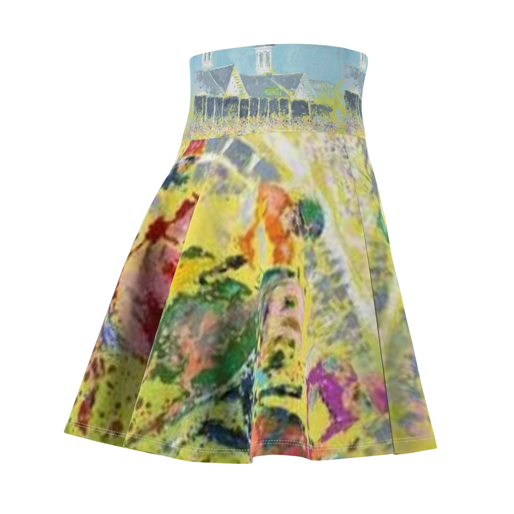 Colorful Horse Racing Print Skater Skirt — Vibrant Equestrian AOP