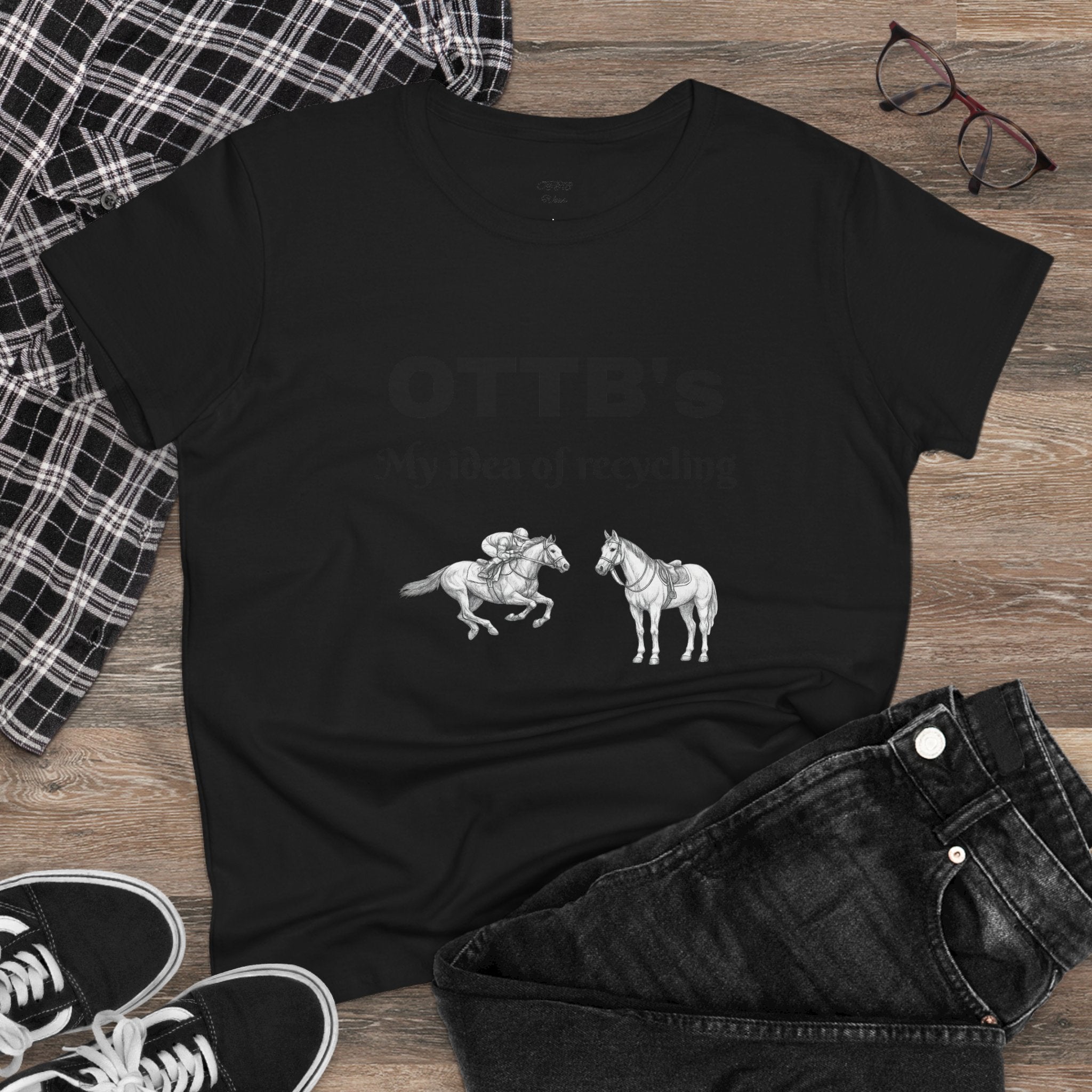 OTTB's Horse T-Shirt - "My idea of recycling" Funny Off-Track Thoroughbred Tee for Equestrians
