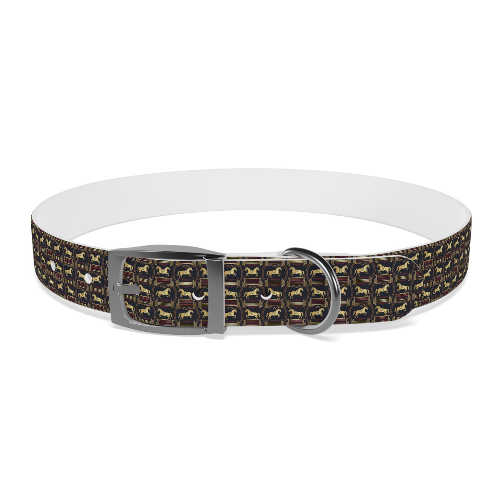 Navy Rich Red and Gold all over Horse Equestrian print dirt and waterproof collar
