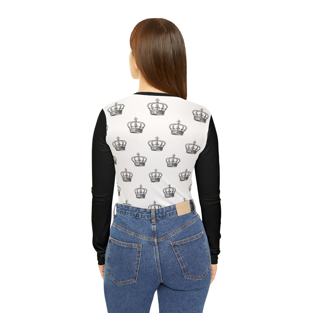 Crown Pattern Dressage Queen V‑Neck Long Sleeve Shirt — Royal Monogram