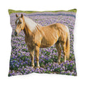 Horse in Lavender Field Outdoor Pillow  Floral Farmhouse Patio Decor