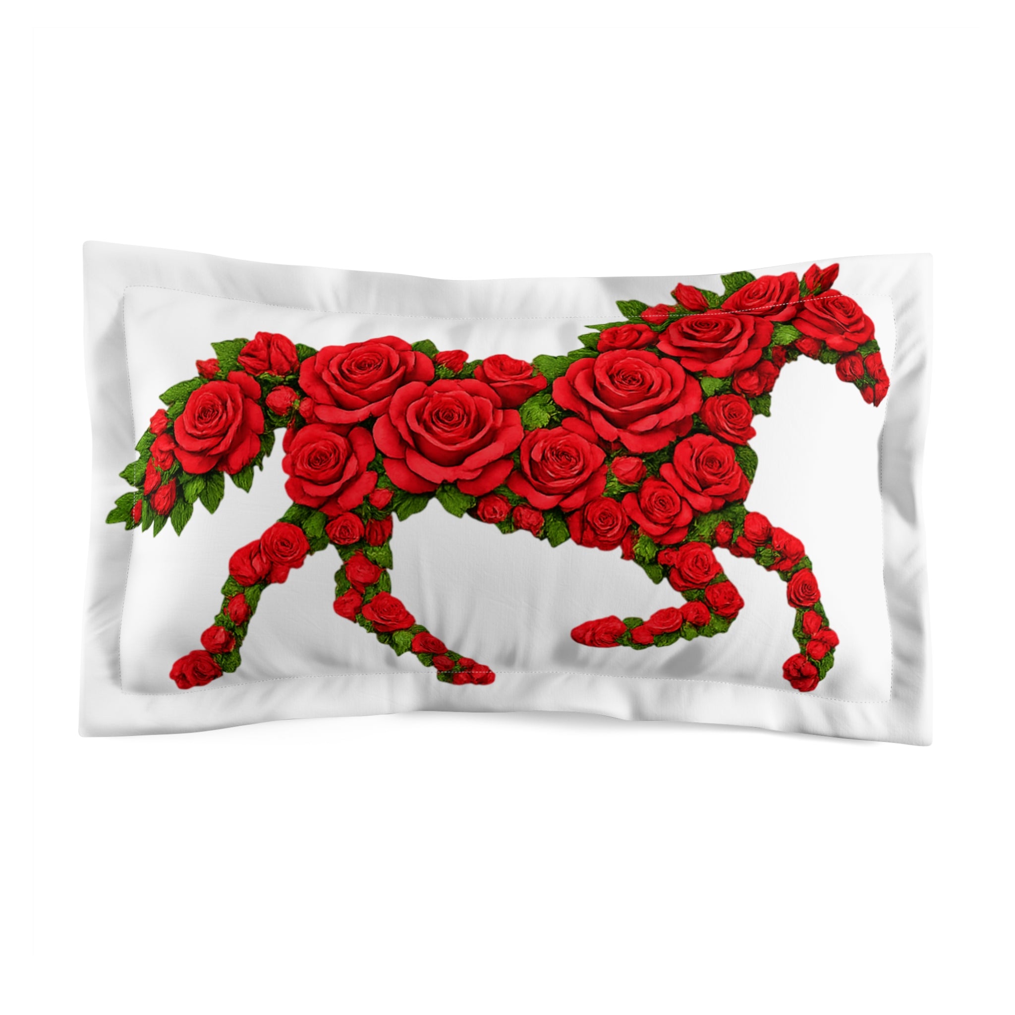 Romantic Horse of Roses Pillow Sham — Floral Equestrian Decorative Pillowcase