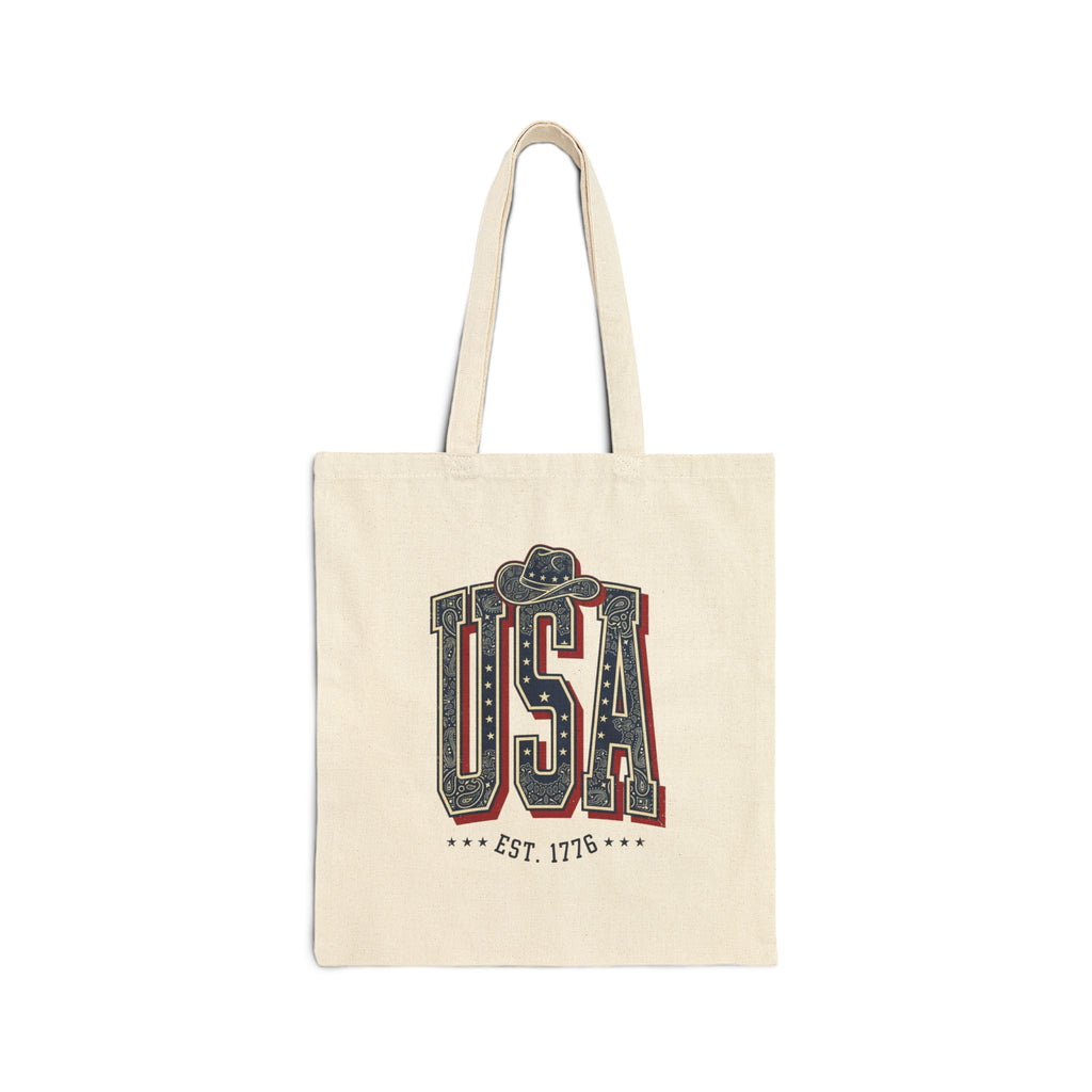Vintage USA Typography Tote | 4th of July Americana, Stars & Denim Palette