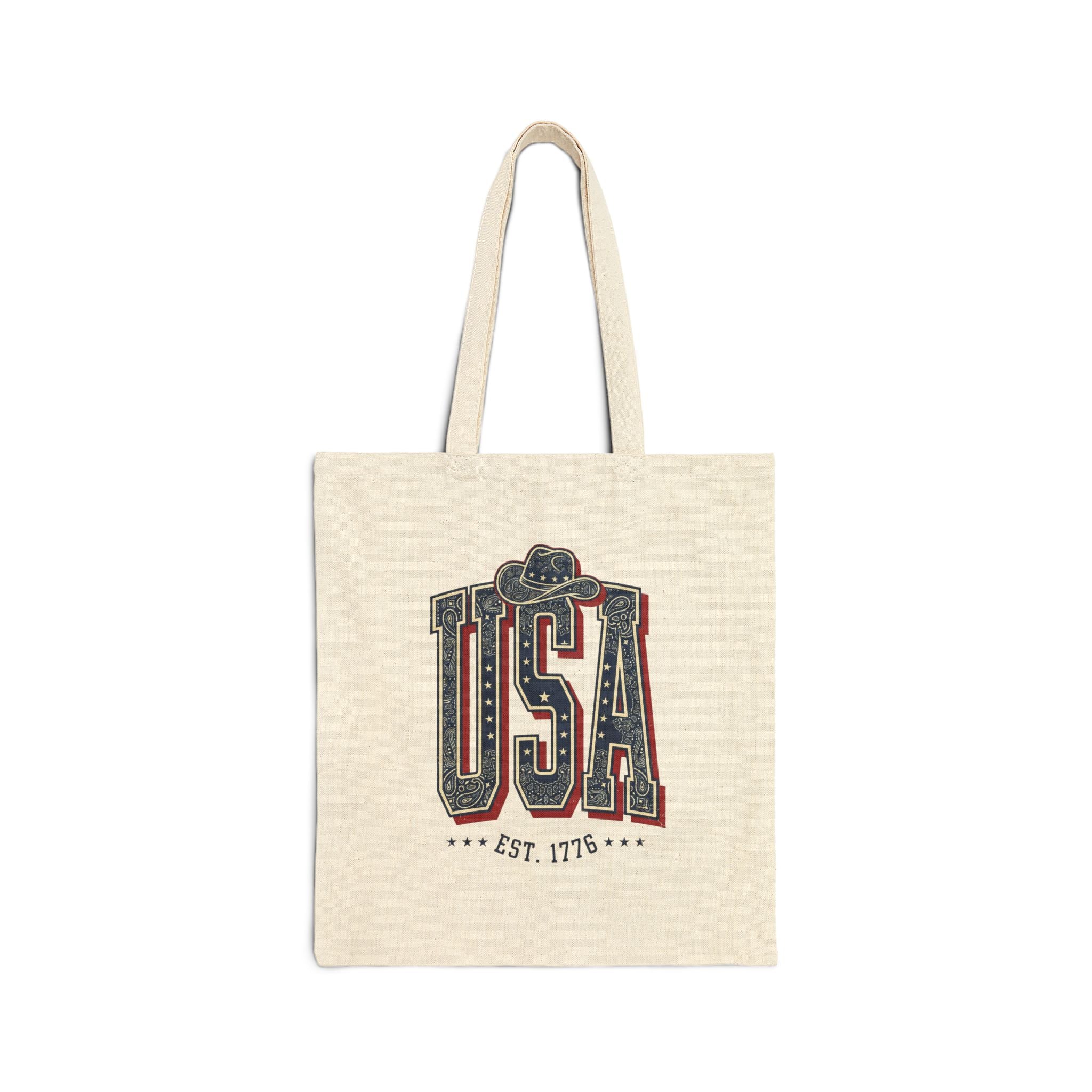 Vintage USA Typography Tote | 4th of July Americana, Stars & Denim Palette