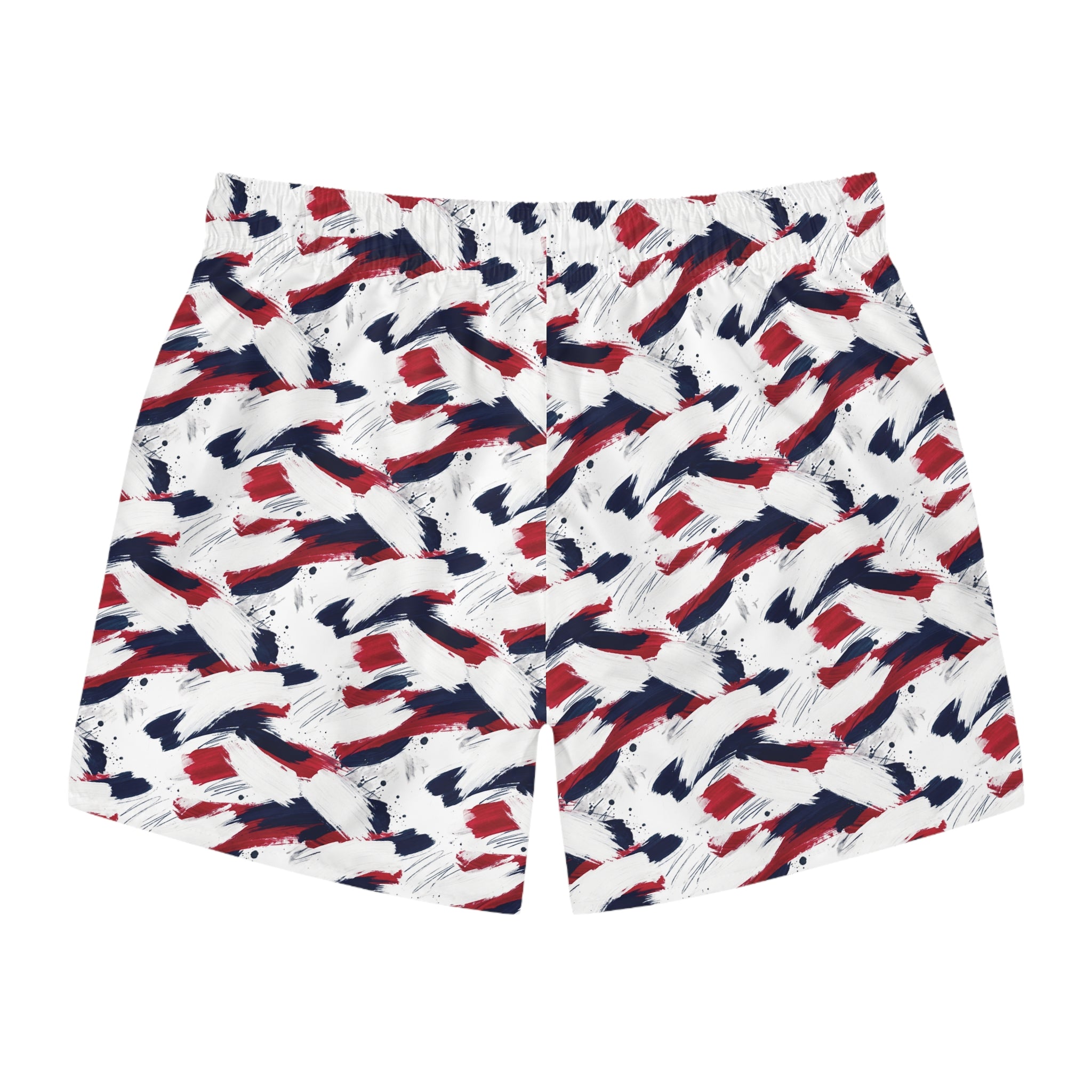 Patriotic Brushstroke Swim Trunks — Red White & Navy All-Over Print