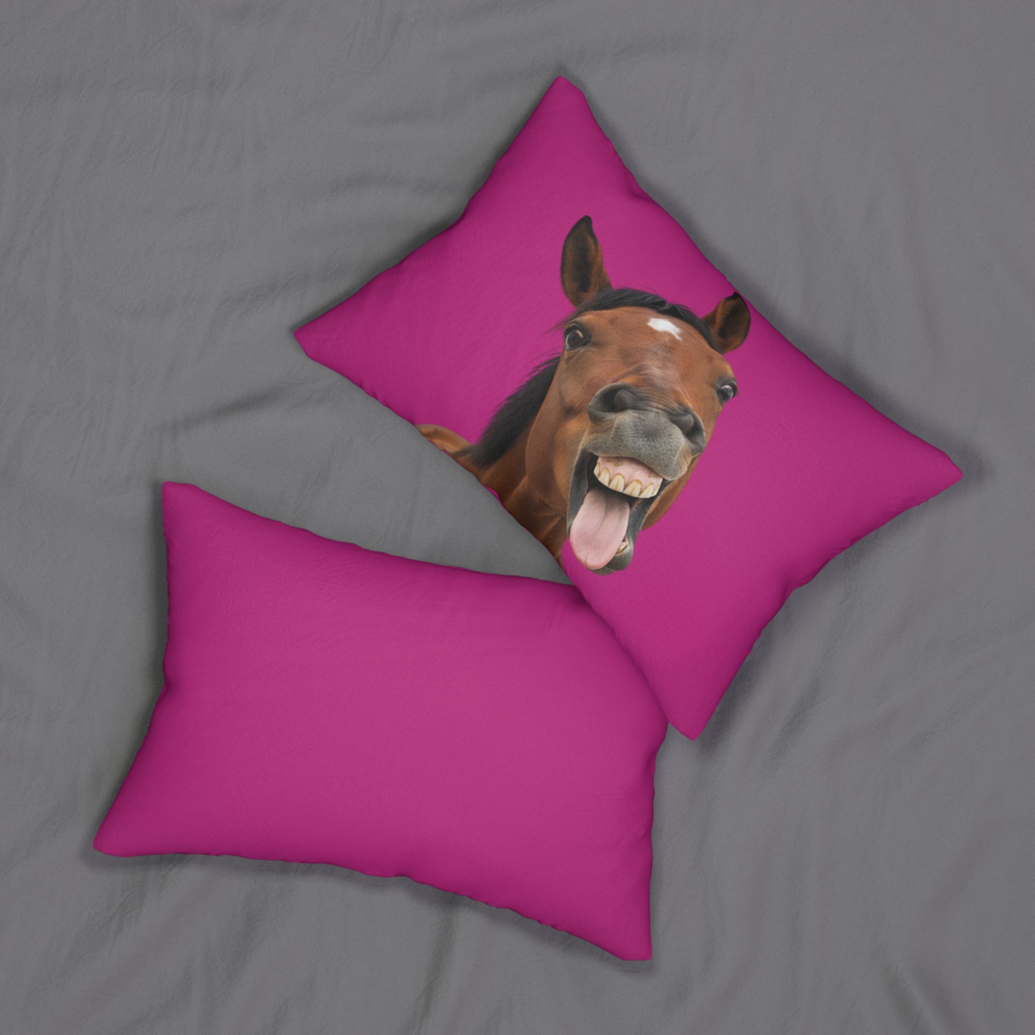 Funny Horse Laughing Face Lumbar Pillow — Hot Pink Decorative Throw Pillow