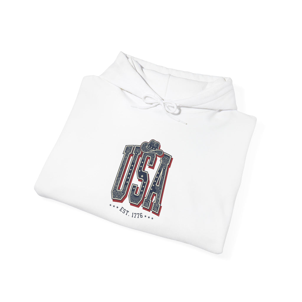 Vintage USA Typography Hoodie | 4th of July Patriotic Americana