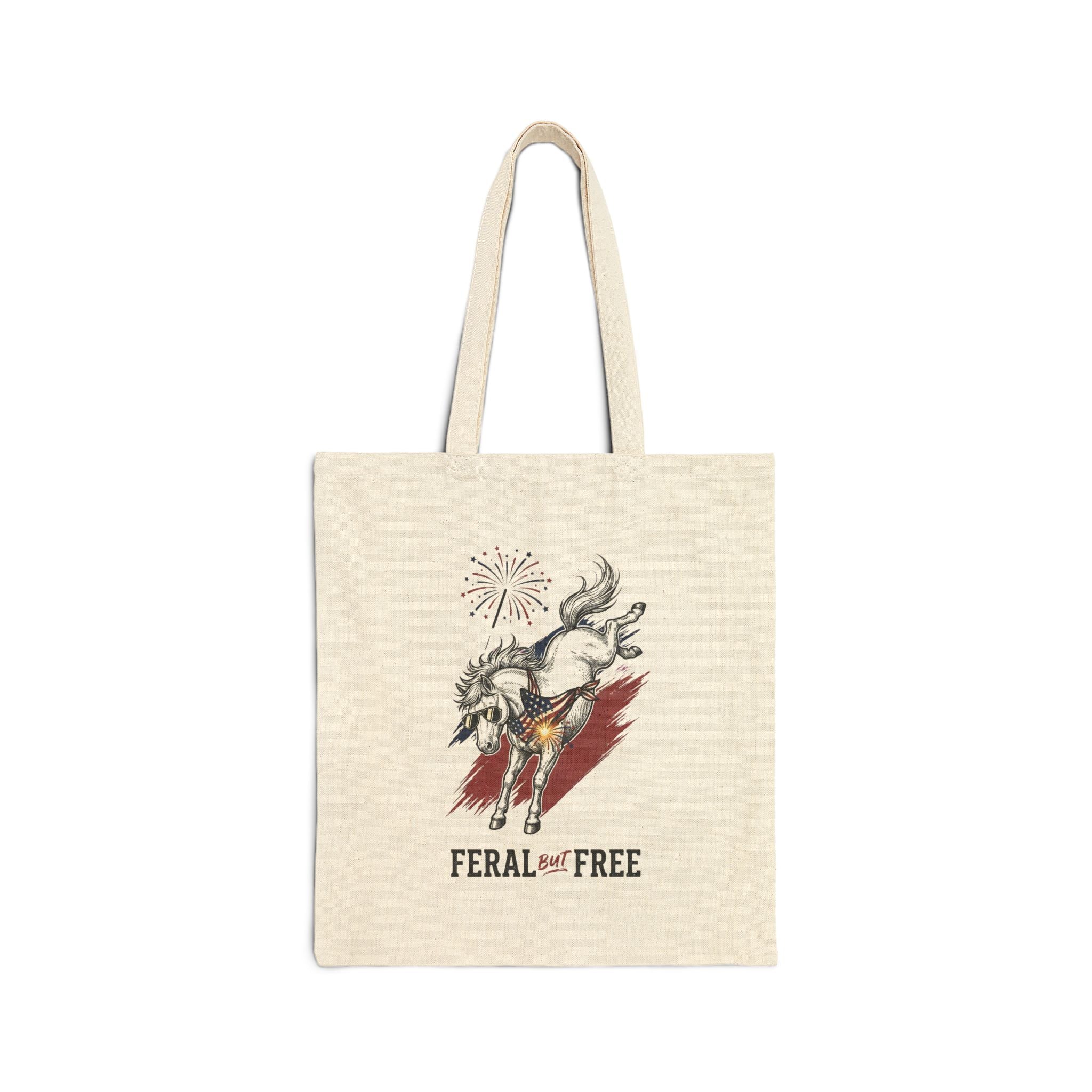 Feral but Free tote, Canvas Tote Bag | quirky mental exhaustion slogan