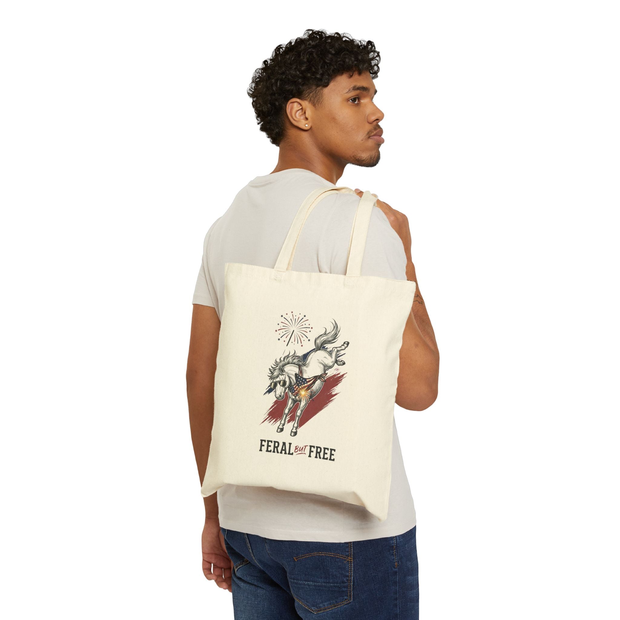 Feral but Free tote, Canvas Tote Bag | quirky mental exhaustion slogan