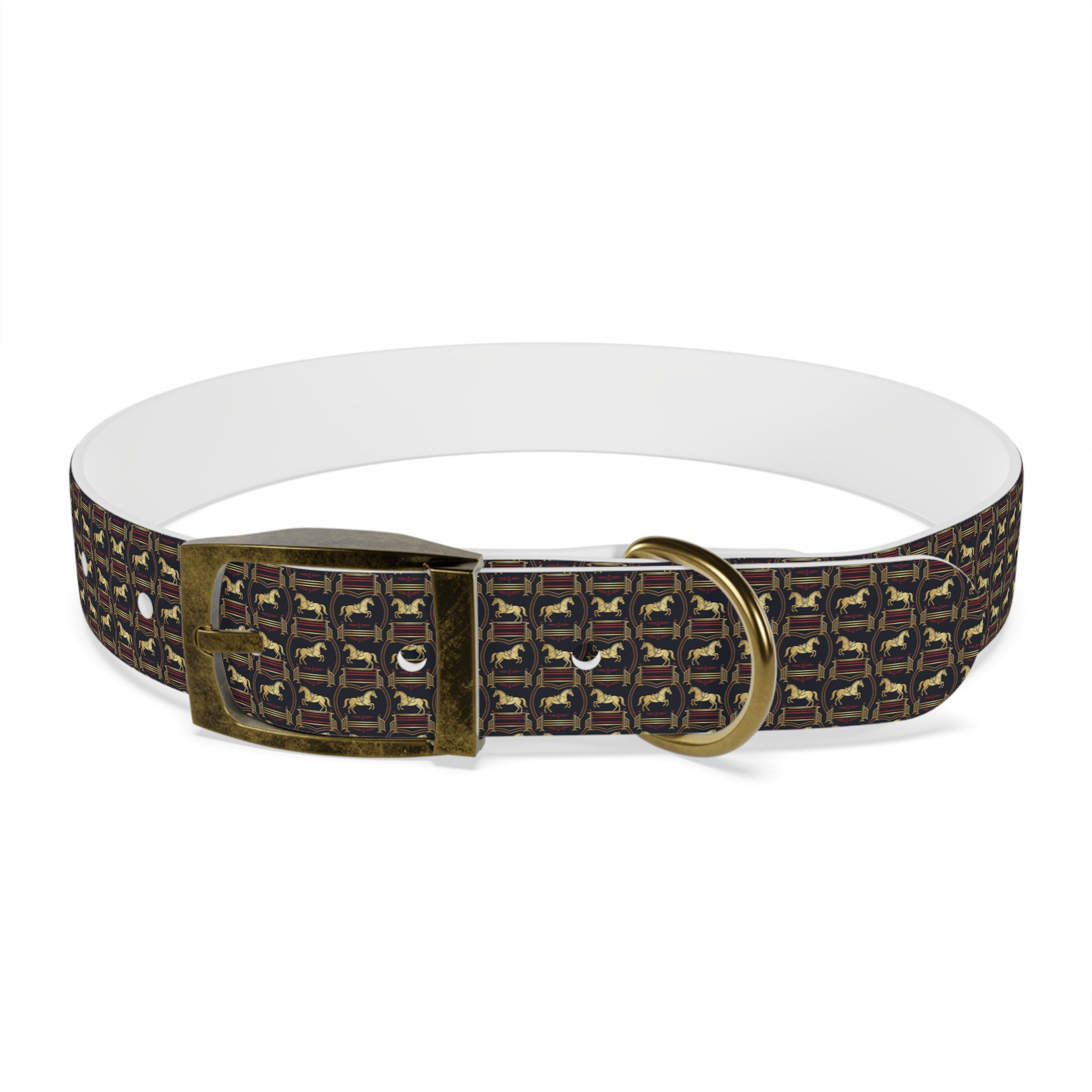 Navy Rich Red and Gold all over Horse Equestrian print dirt and waterproof collar