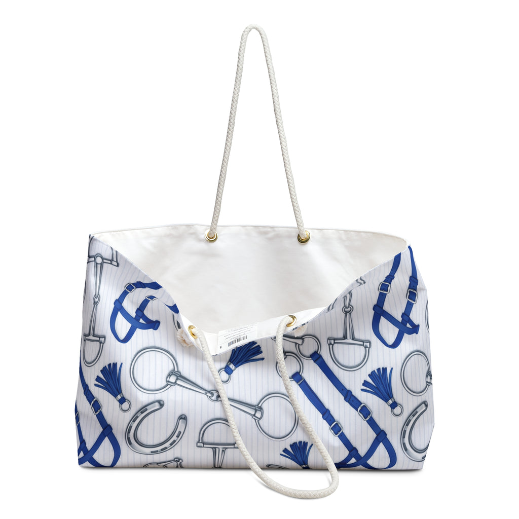 Equestrian Bit Pattern Weekender Bag — Nautical Blue Horse Travel Tote