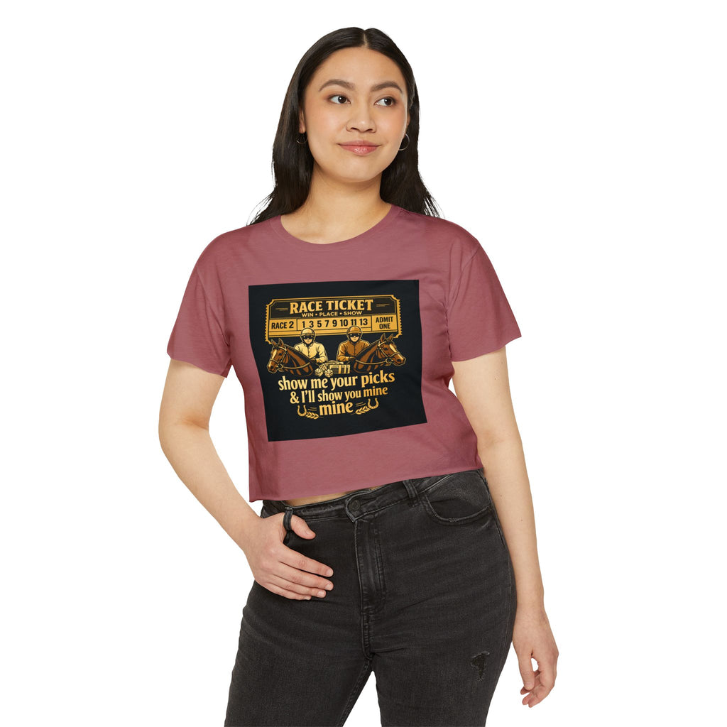 Race Ticket Crop Top — 'Show Me Your Picks & I'll Show You Mine' Horse Racing Tee