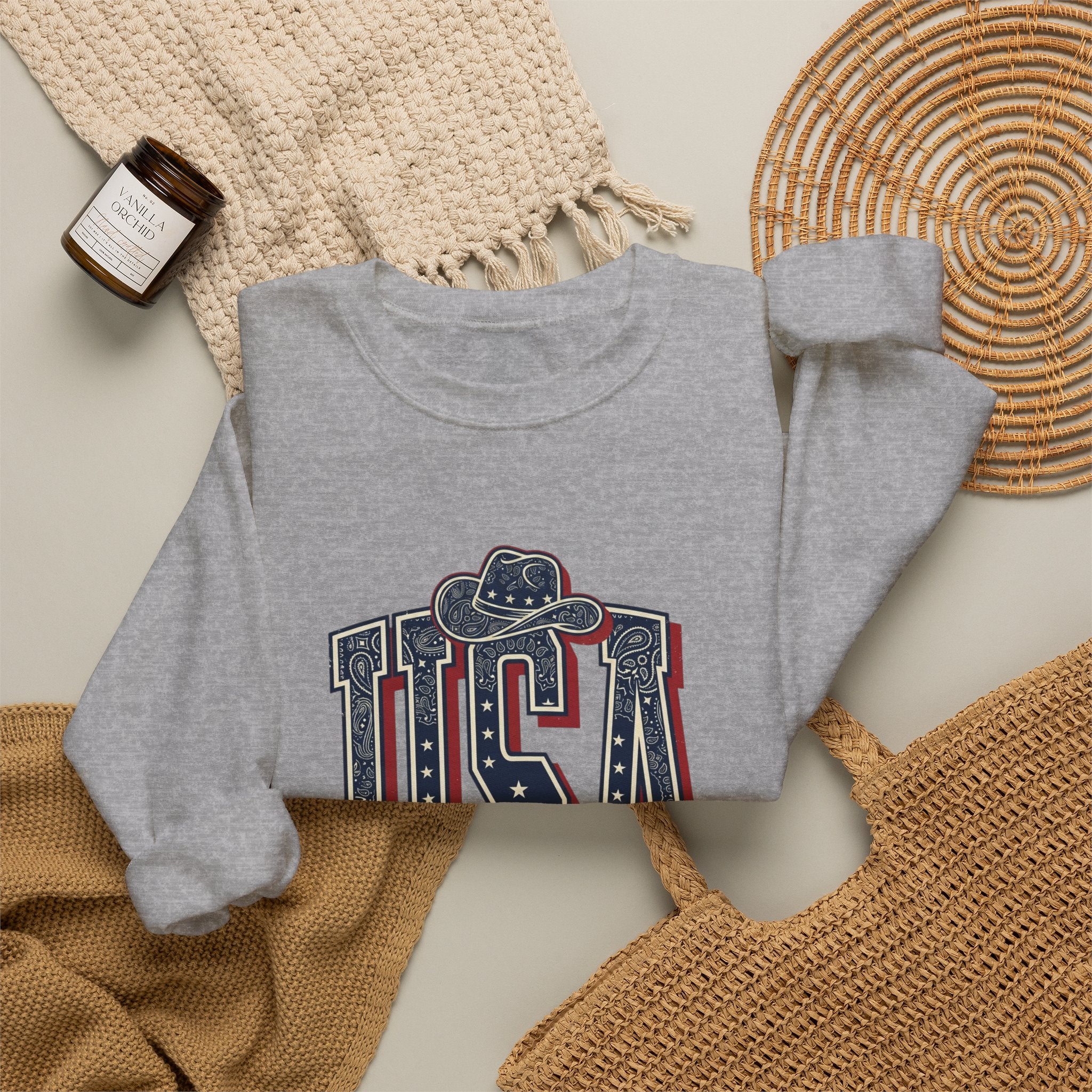 USA Vintage Americana Crewneck Sweatshirt | 4th of July Stars & Red White Blue
