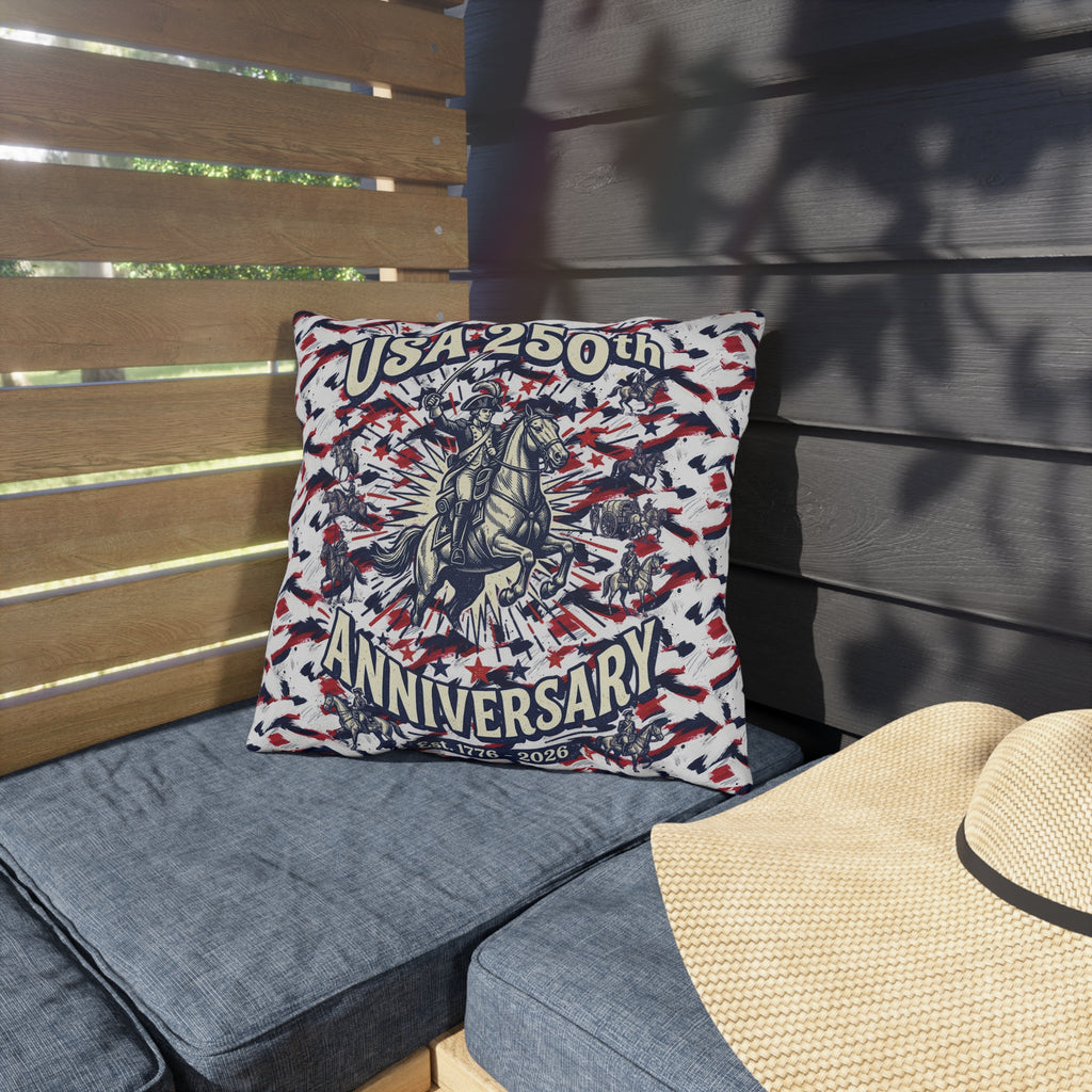 USA 250th Anniversary Outdoor Pillow — Patriotic Red White Blue Decor