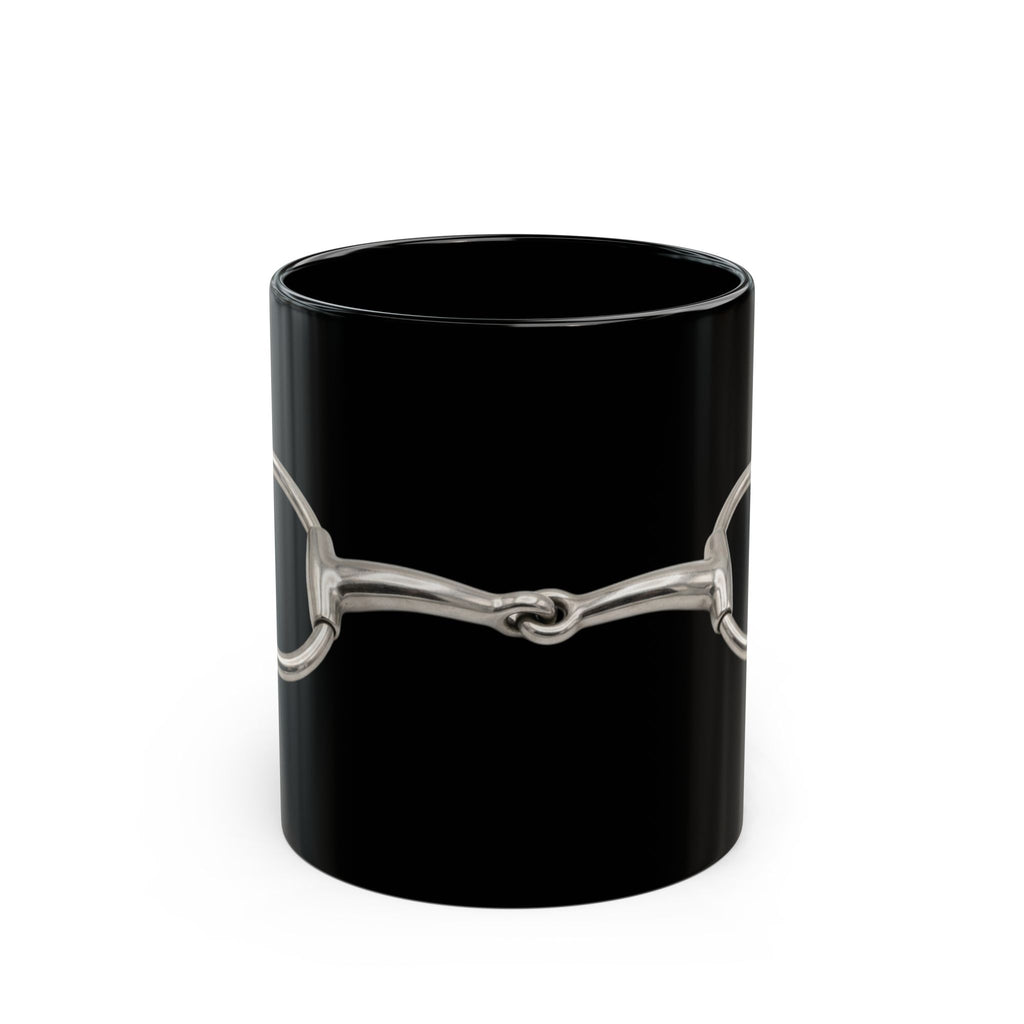 Equestrian Bit Black Coffee Mug — Silver Horse Bit Design