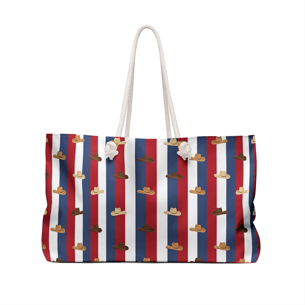 Patriotic Cowboy Hat Striped Weekender Bag — Red White Blue Travel Tote