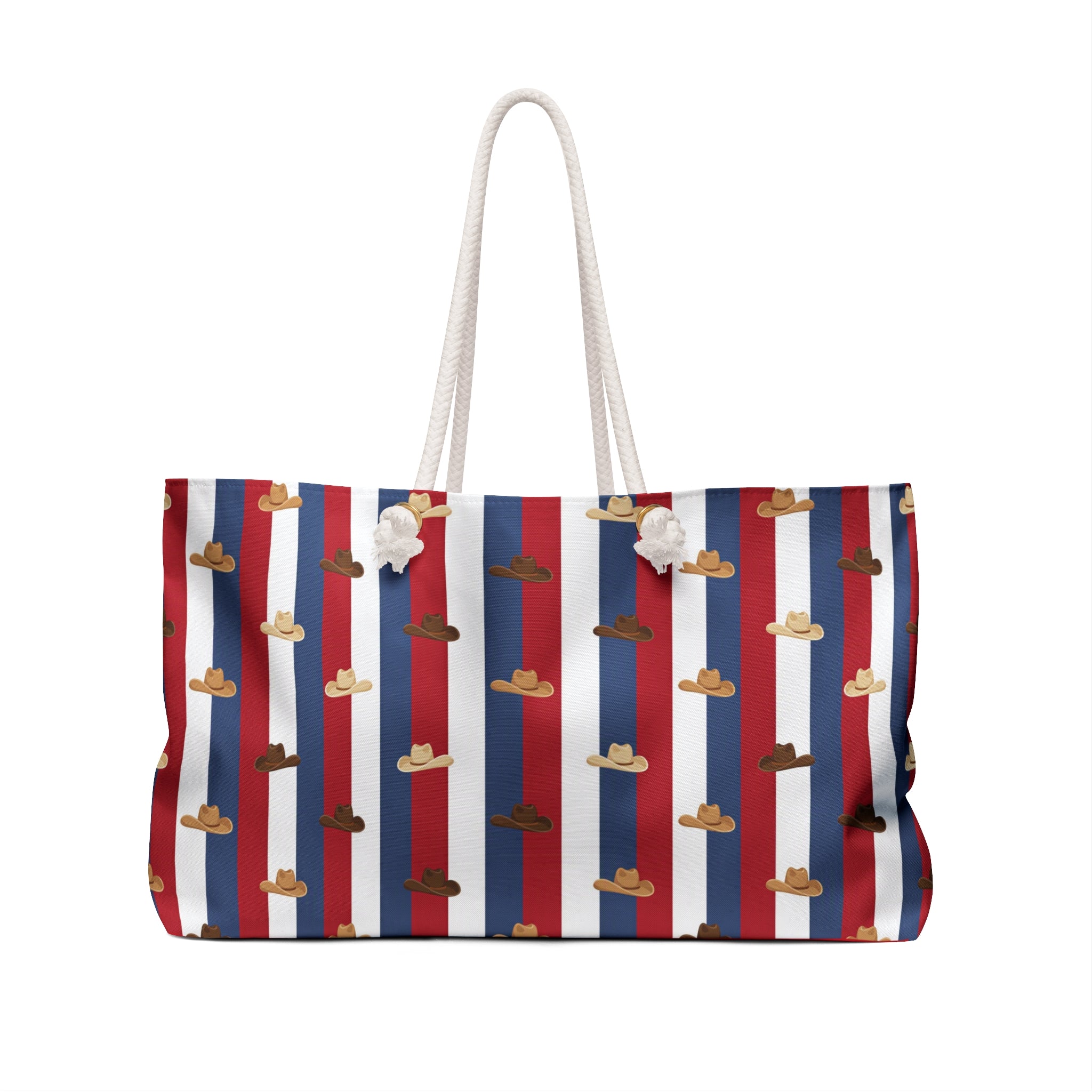 Patriotic Cowboy Hat Striped Weekender Bag — Red White Blue Travel Tote