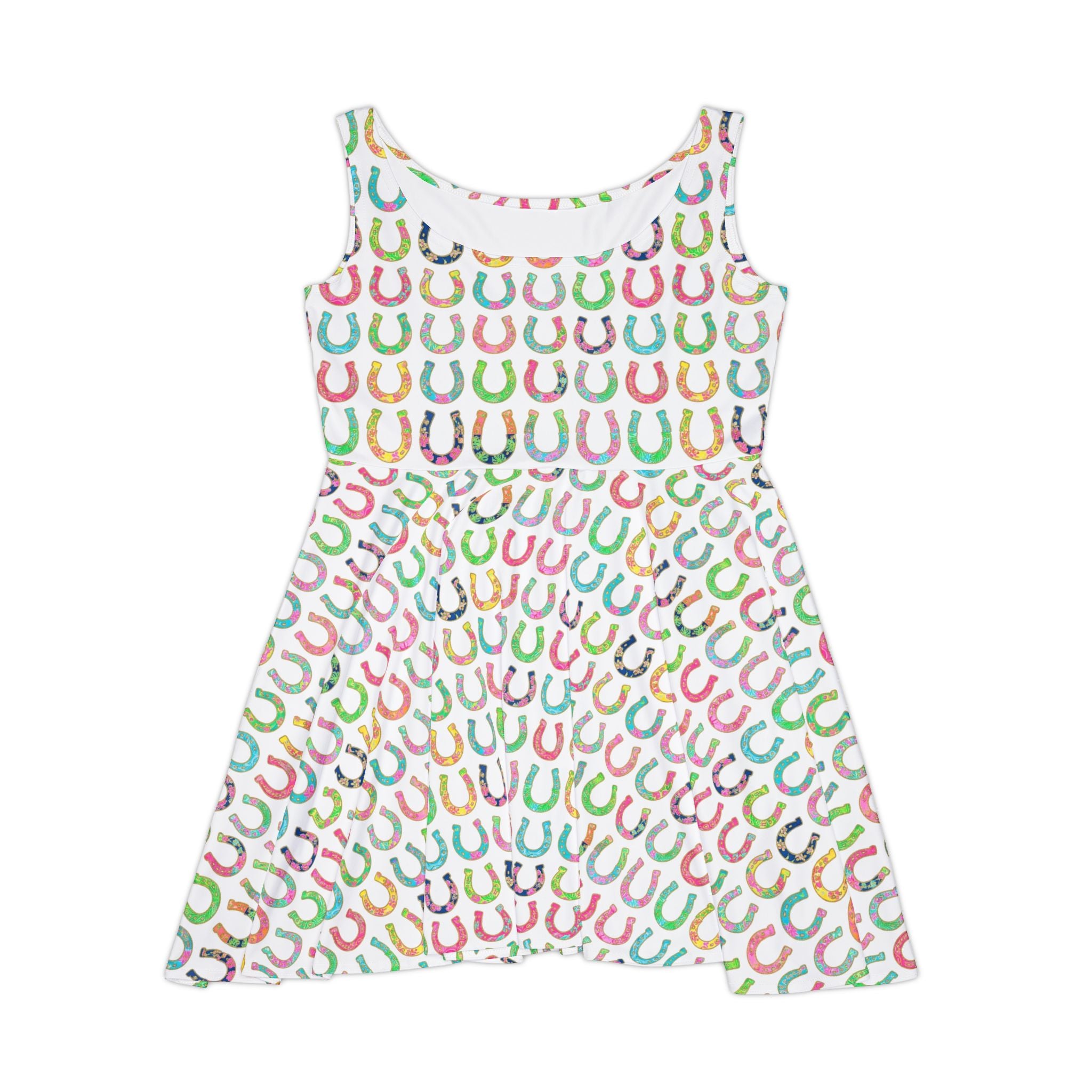 Lucky Horseshoe Skater Dress — Colorful Pastel Horsehoe Print AOP