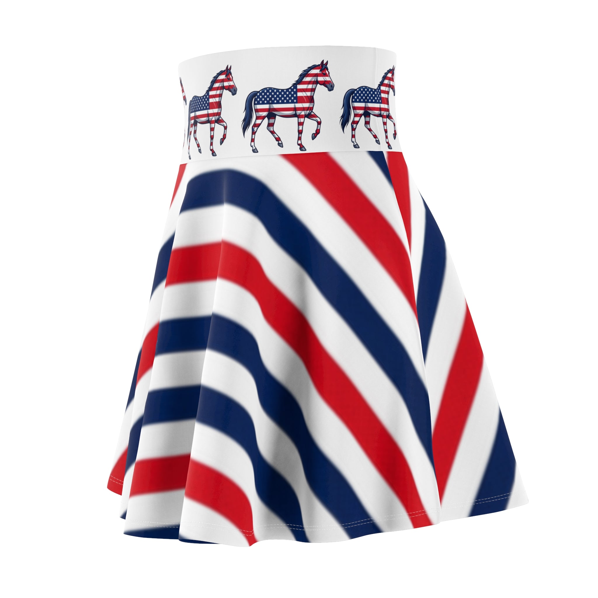 Patriotic Horse Striped Skater Skirt — American Flag Red White Blue