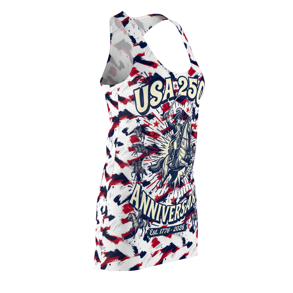 USA 250th Anniversary Racerback Dress — Patriotic Red White & Blue Celebration Dress