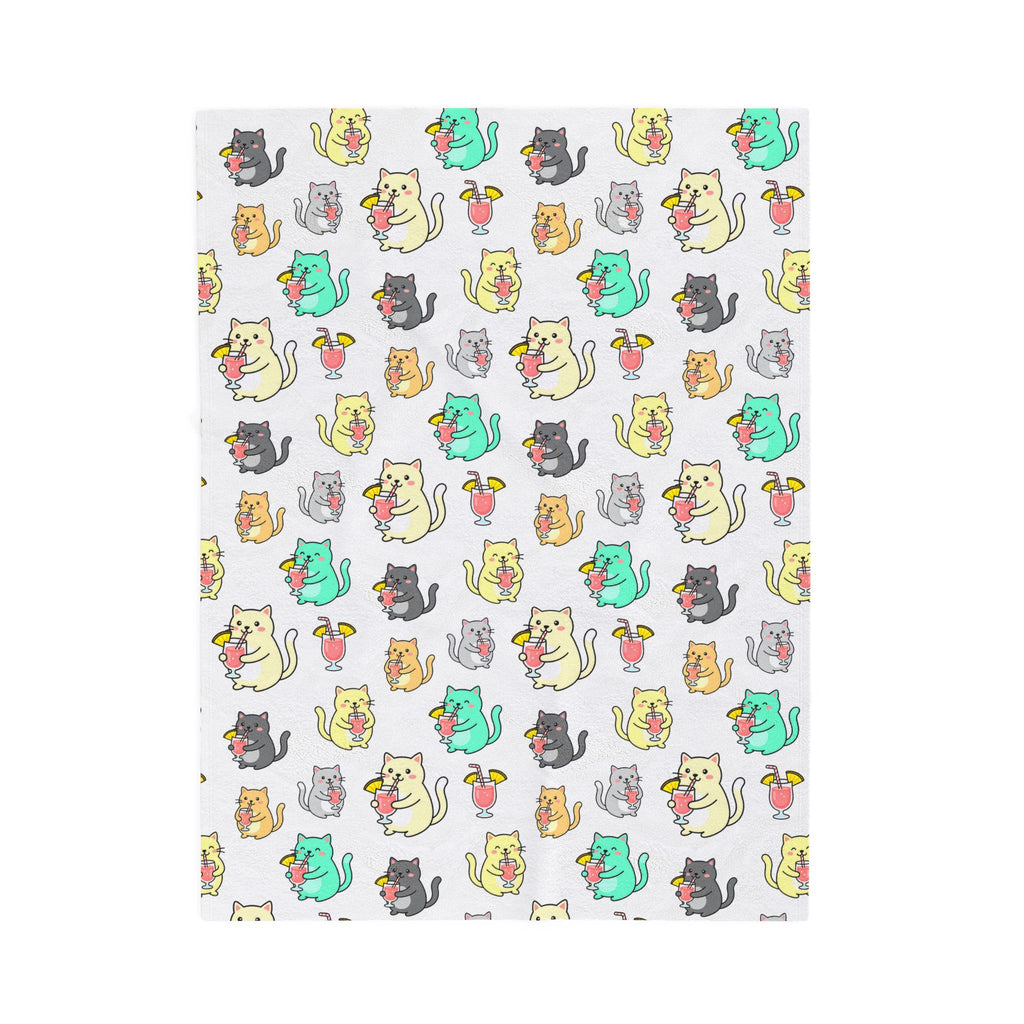 Cocktails and Cats Pattern Velveteen Plush Blanket — Cozy Kitty Throw