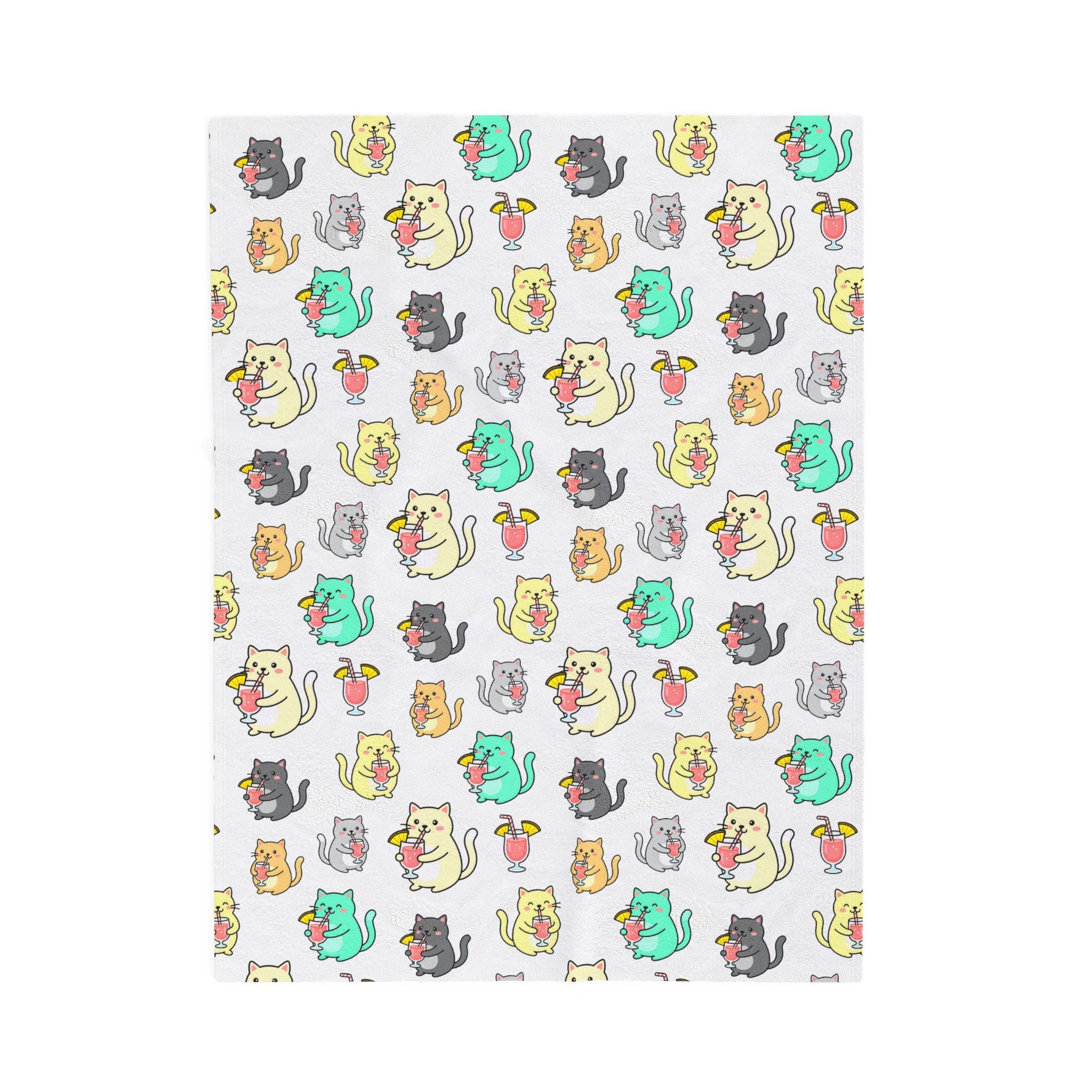 Cocktails and Cats Pattern Velveteen Plush Blanket — Cozy Kitty Throw