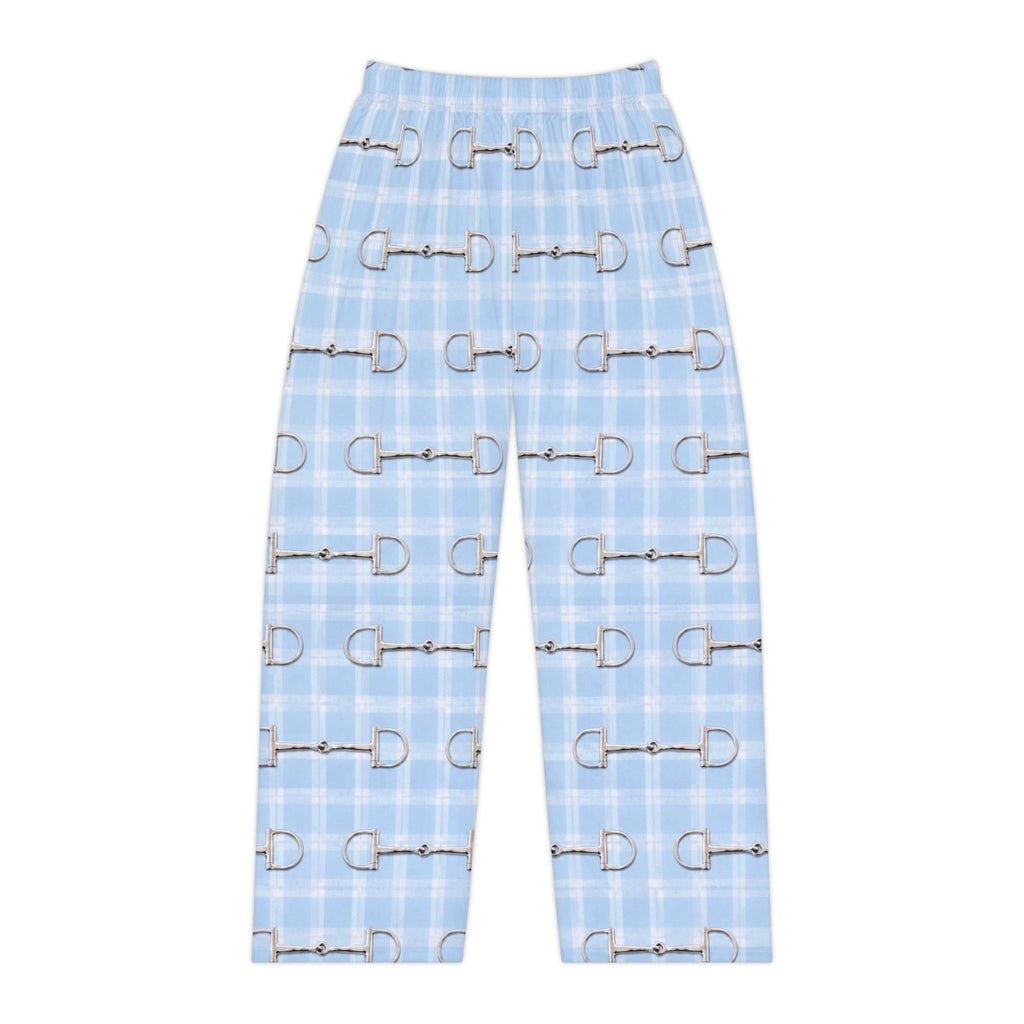 Baby Blue Plaid Bit Print Womens Pajama Pants or Soft Lounge