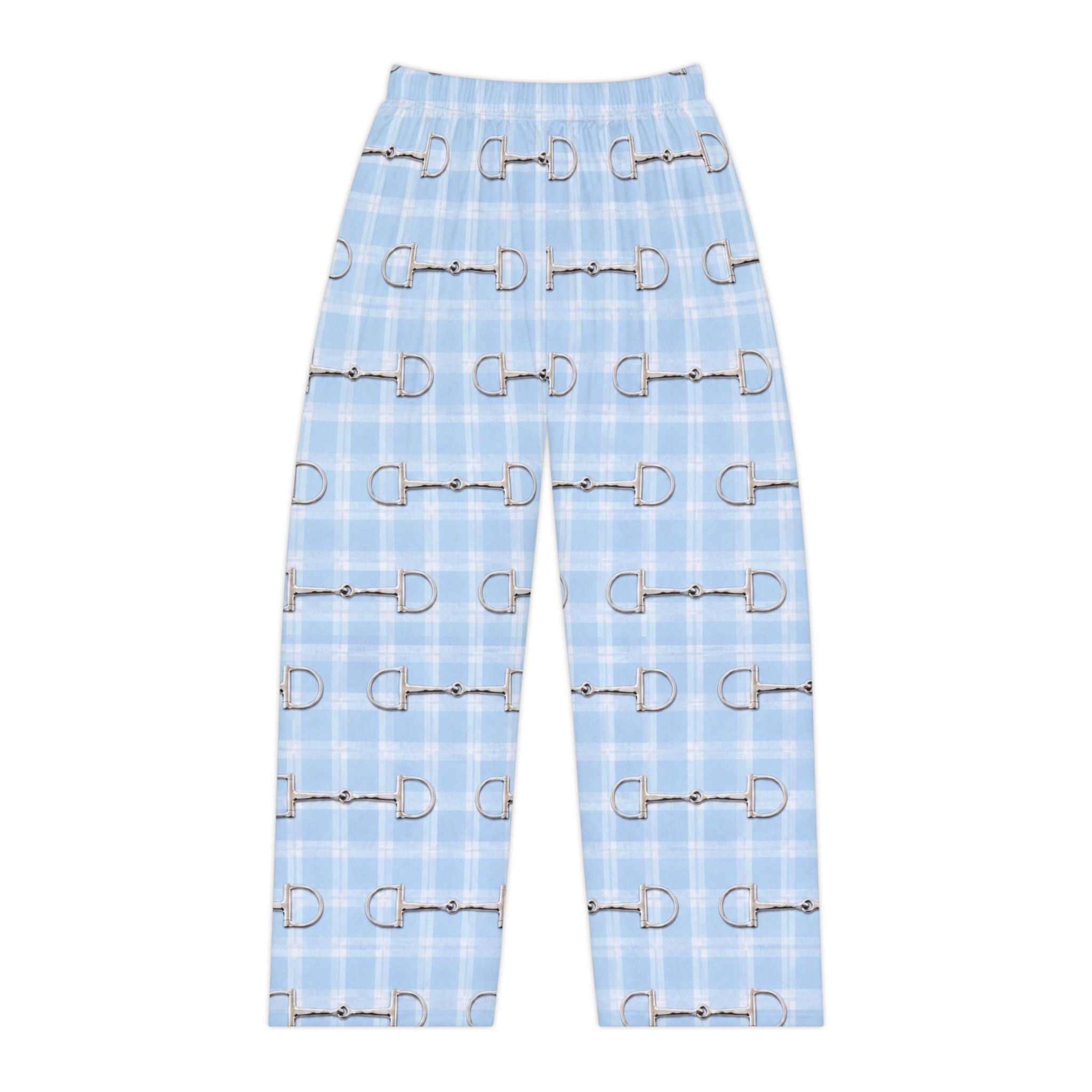Baby Blue Plaid Bit Print Womens Pajama Pants or Soft Lounge