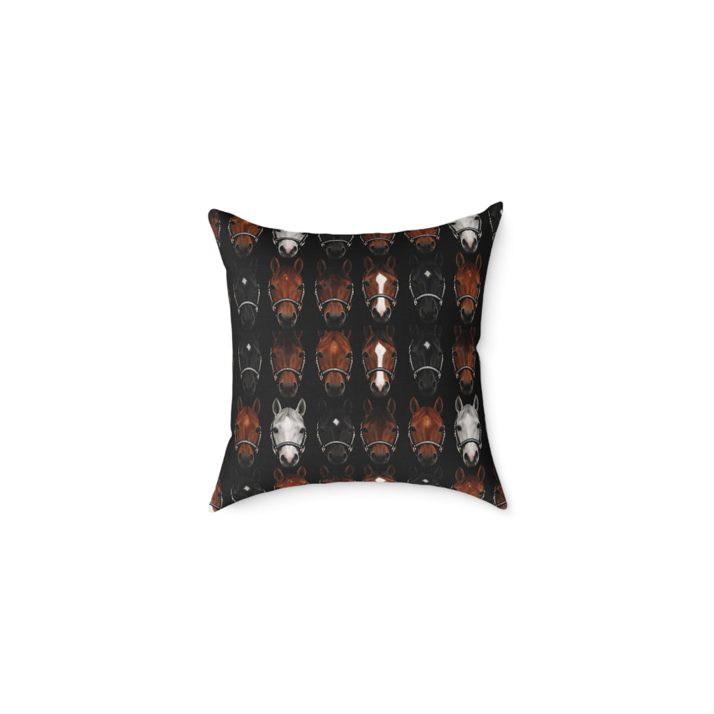 Equestrian Horse Portrait Square Pillow – Rustic Stable Decor