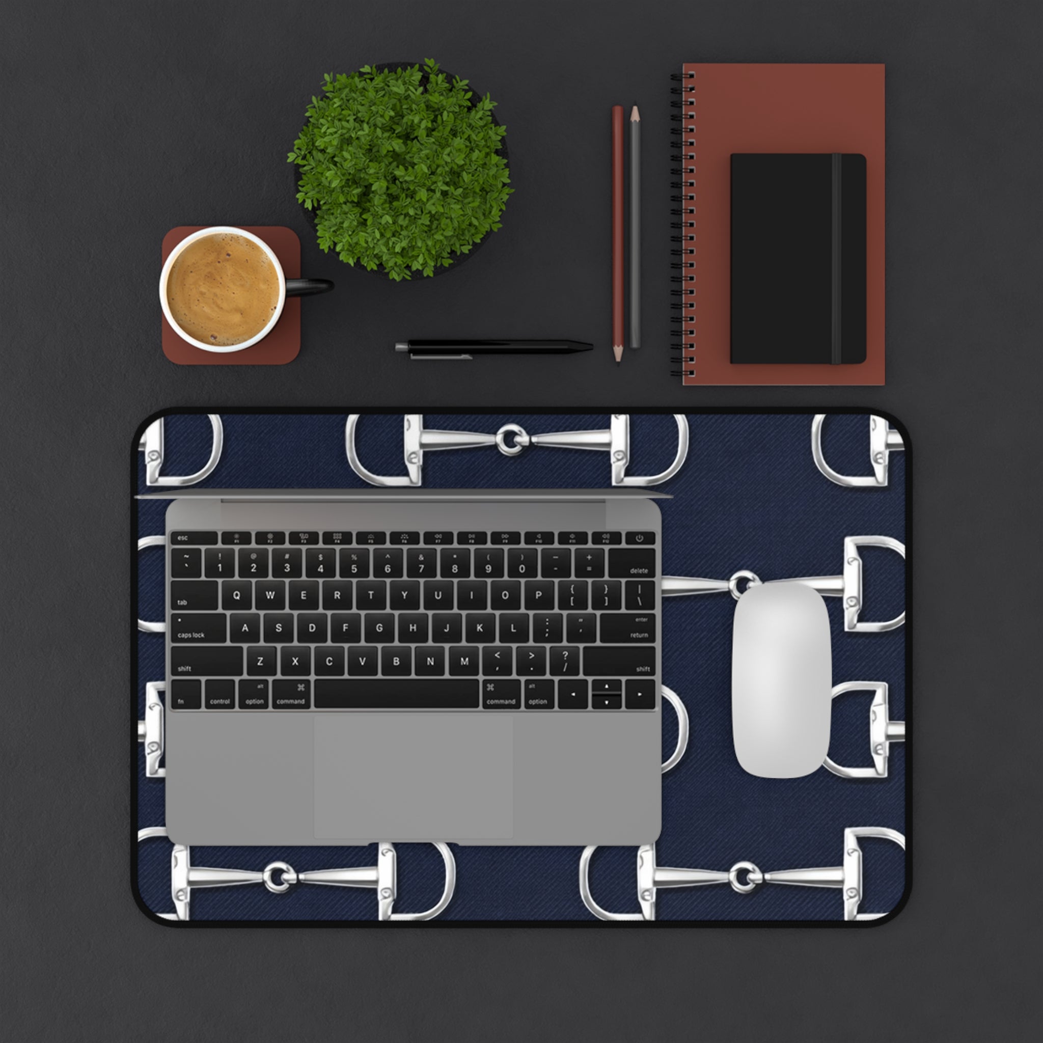 Equestrian Bit Pattern Desk Mat — Navy Horse Bit Mouse Pad