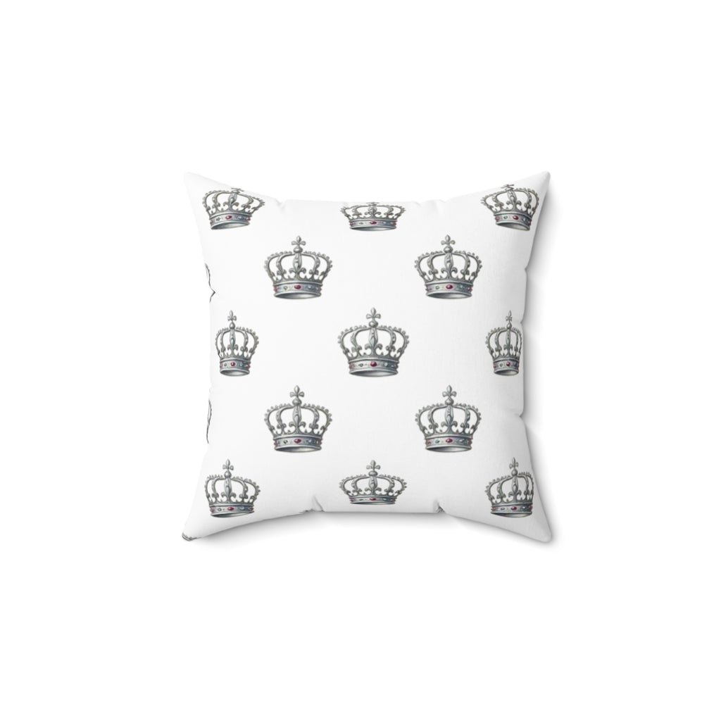 Crown Pattern Square Pillow — Royal Monochrome Decorative Throw Pillow