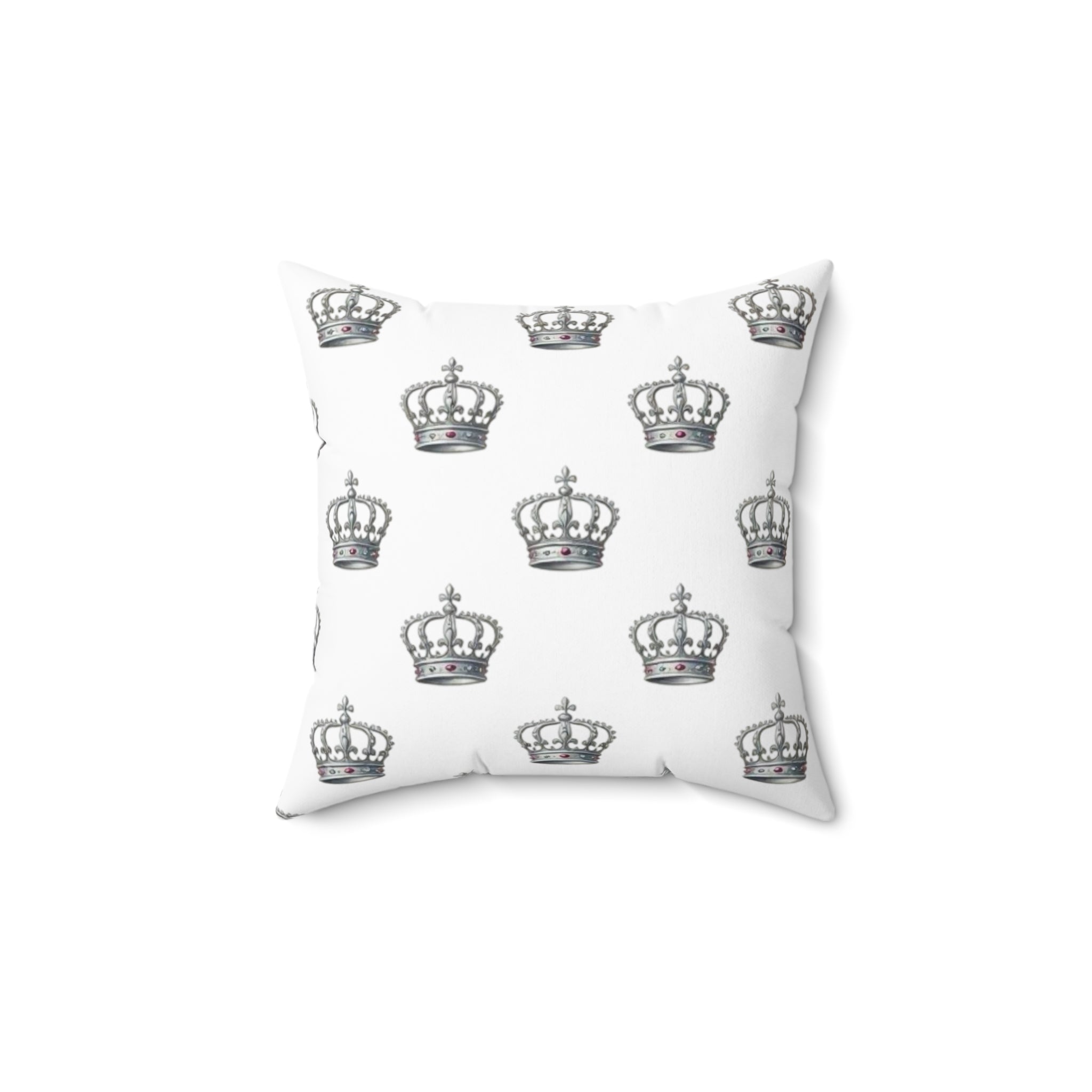 Crown Pattern Square Pillow — Royal Monochrome Decorative Throw Pillow