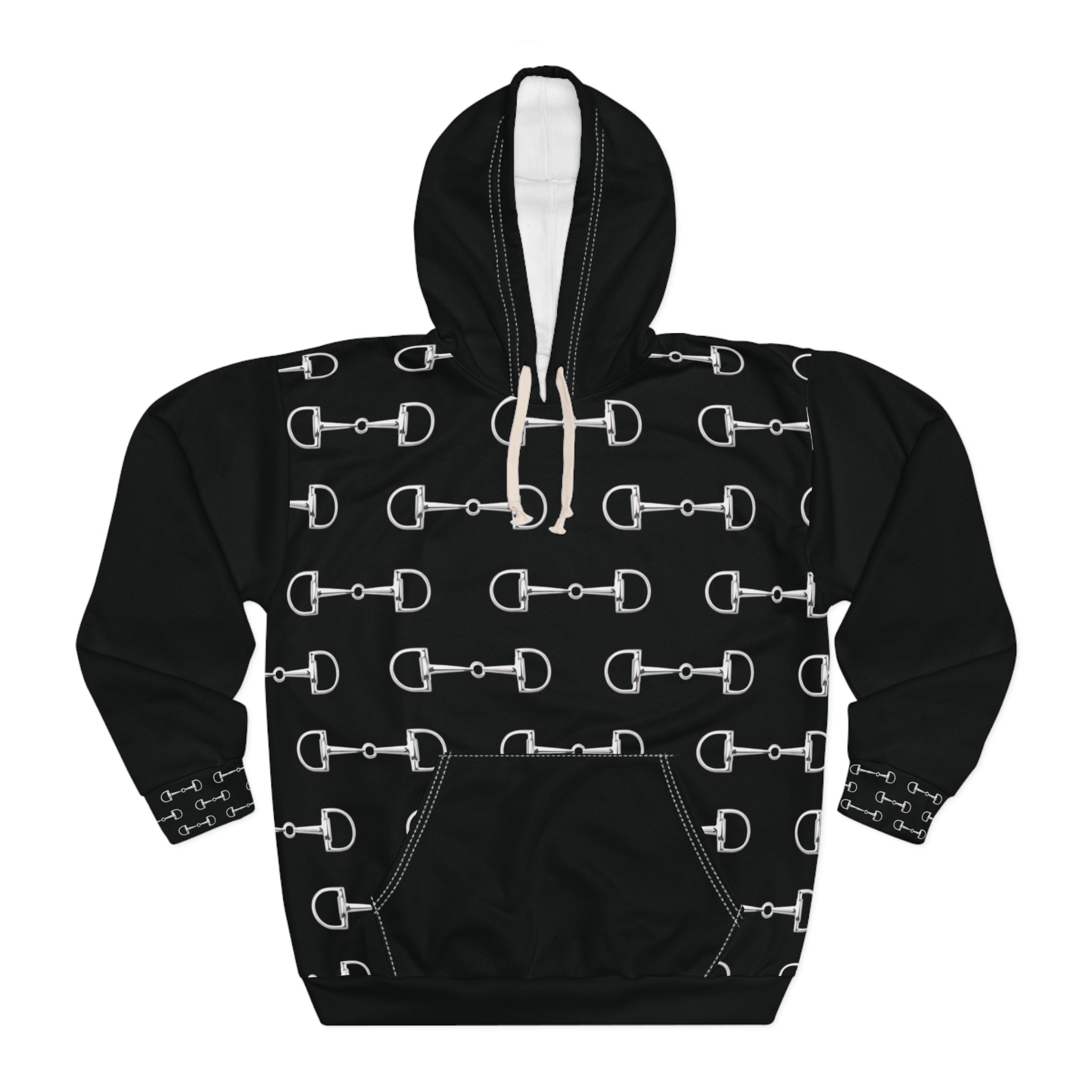 Hoodie — Black Equestrian Bit Pattern Print Hoodie