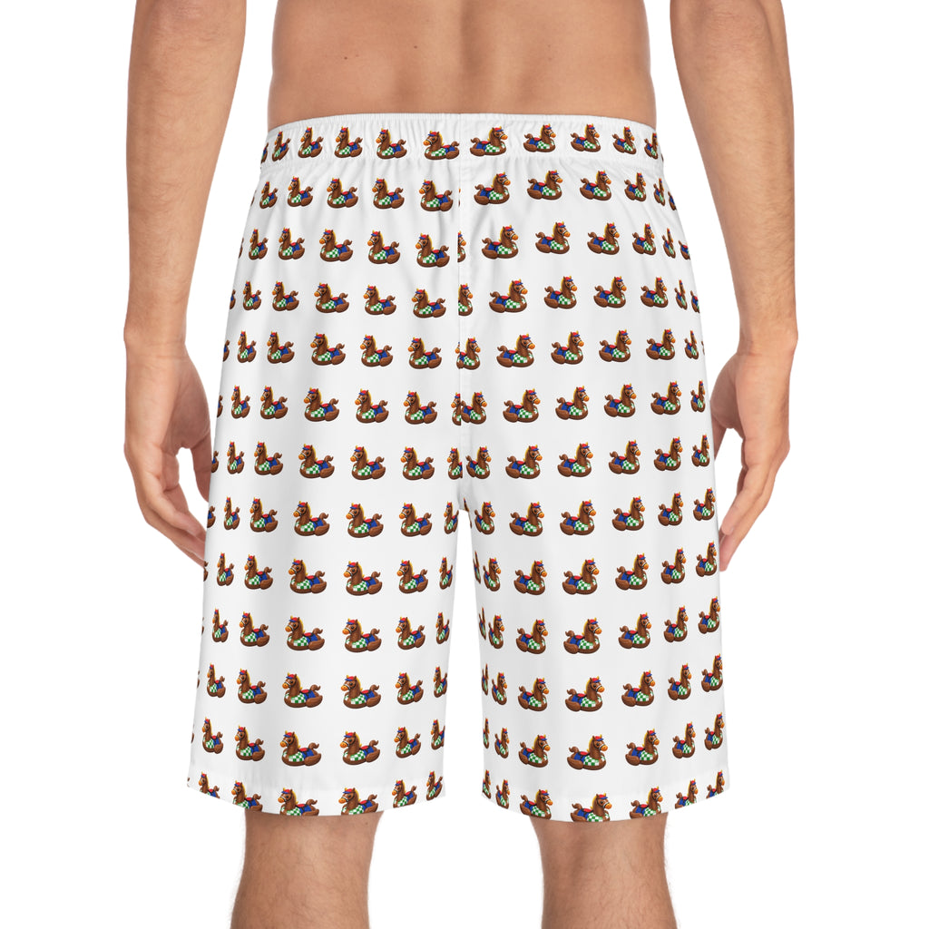Duck Horse Pattern Men's Board Shorts — Cute Retro Rubber Horse Duck Swim Trunks